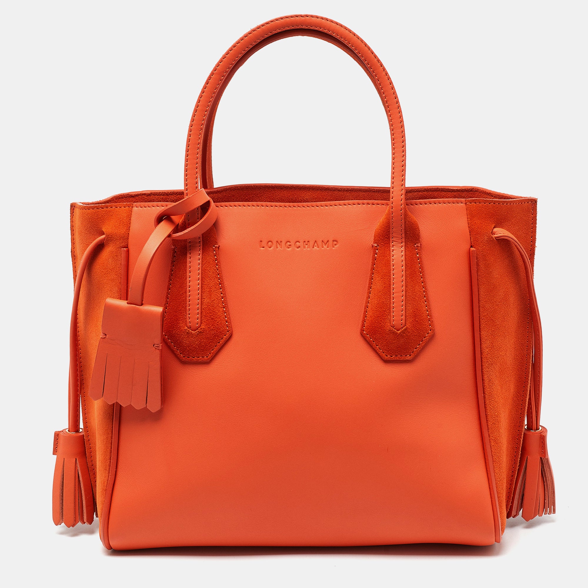 Longchamp Leather And Suede Small Penelope Fantasie Tote In Orange