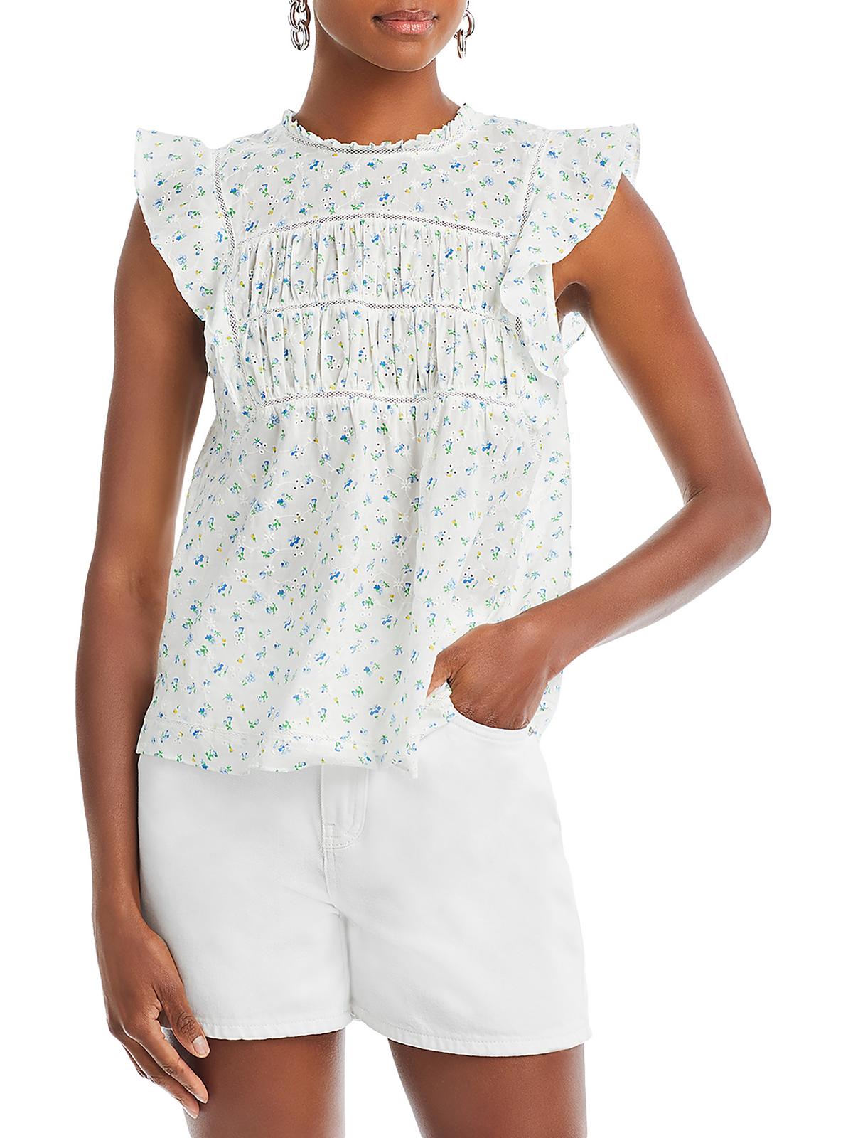 Shop Rails Womens Eyelet Floral Print Blouse In White