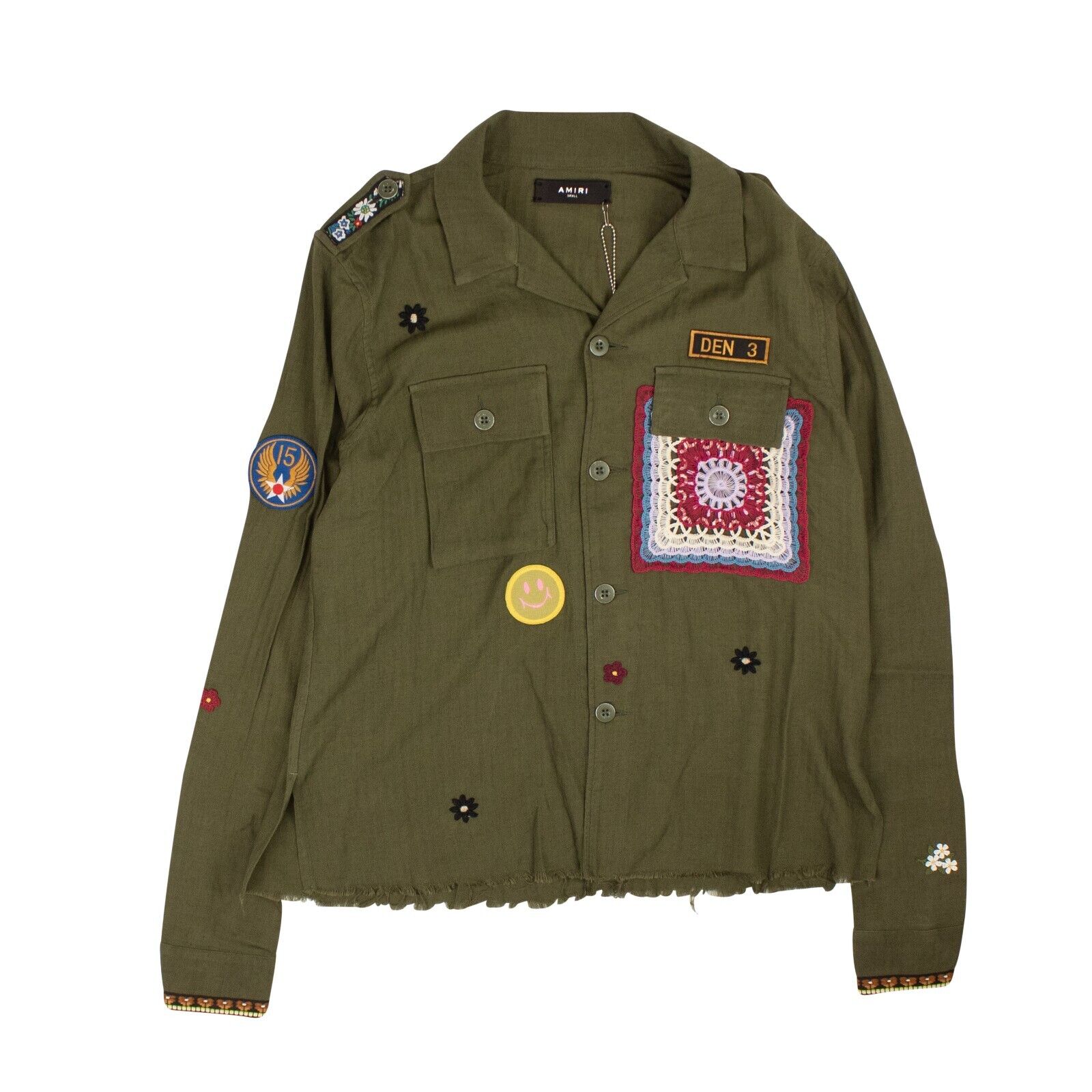 Shop Amiri Crochet & Patch Military Shirt - Olive In Green