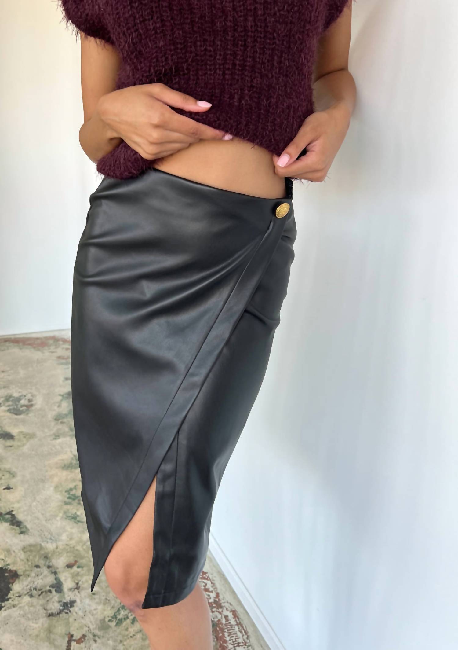 Bishop + Young Lenny Vegan Leather Pencil Skirt In Black