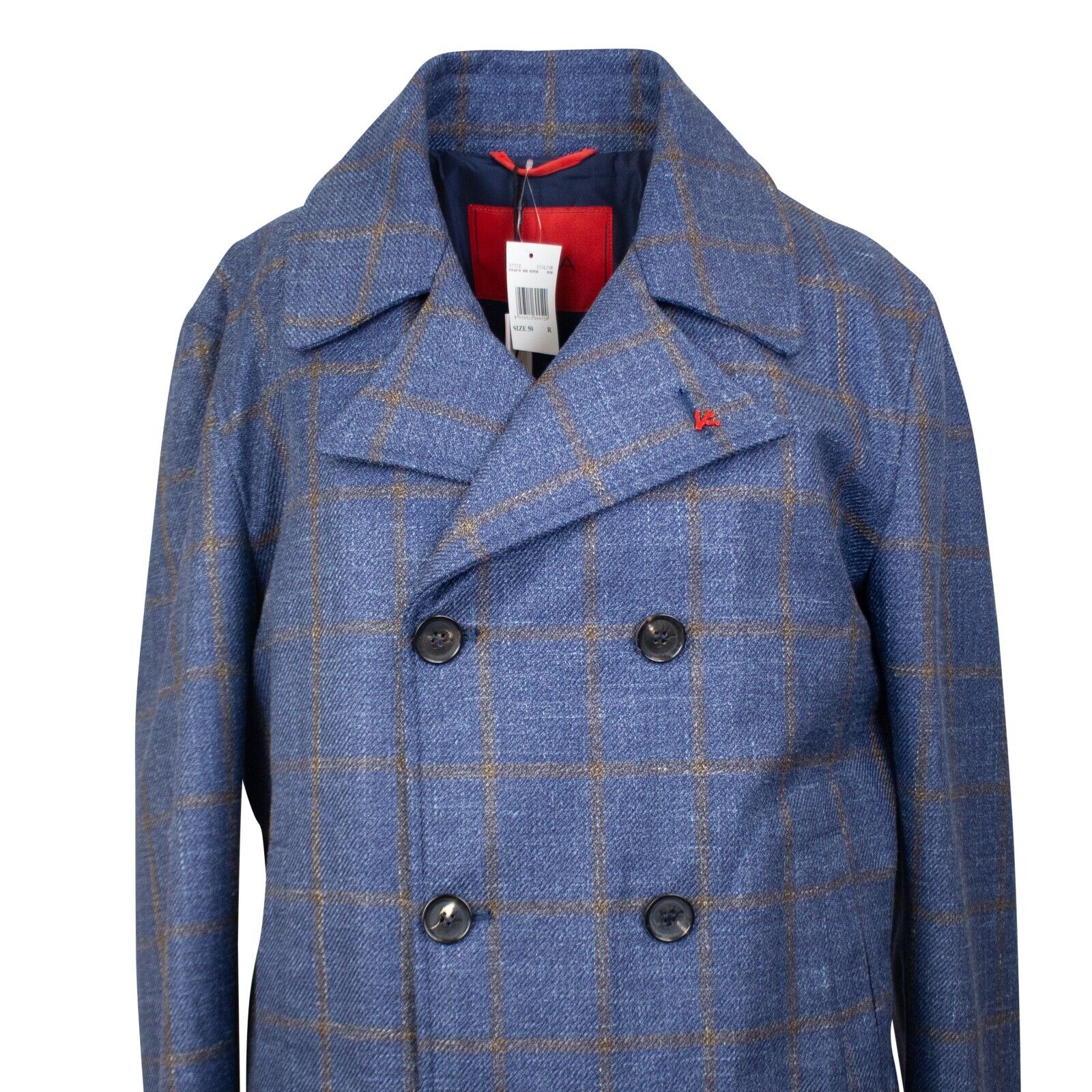 Isaia Blue & Brown Plaid Double-breasted Jacket In Multi