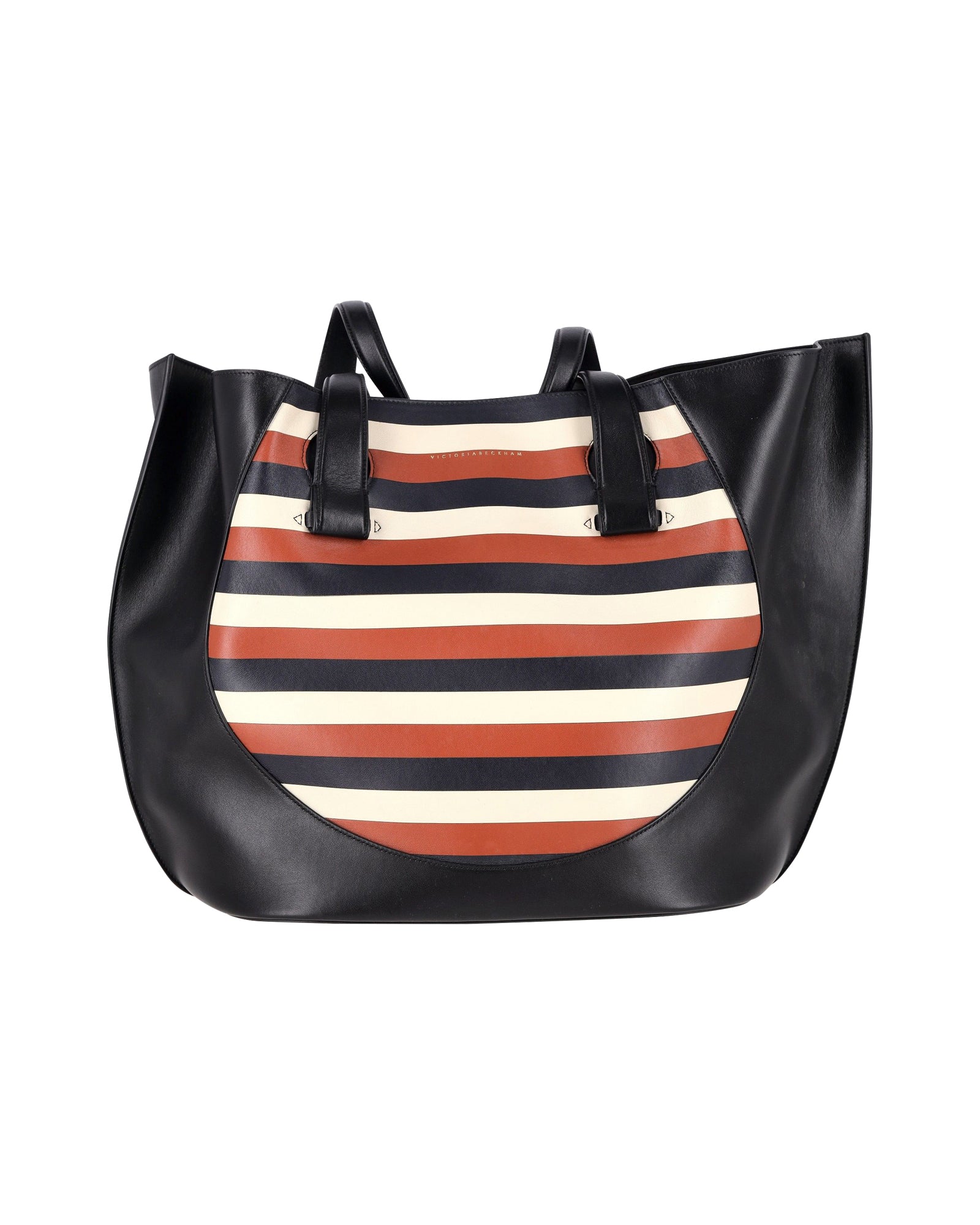 image of Victoria Beckham Tulip Small Striped Tote Bag in Black Leather