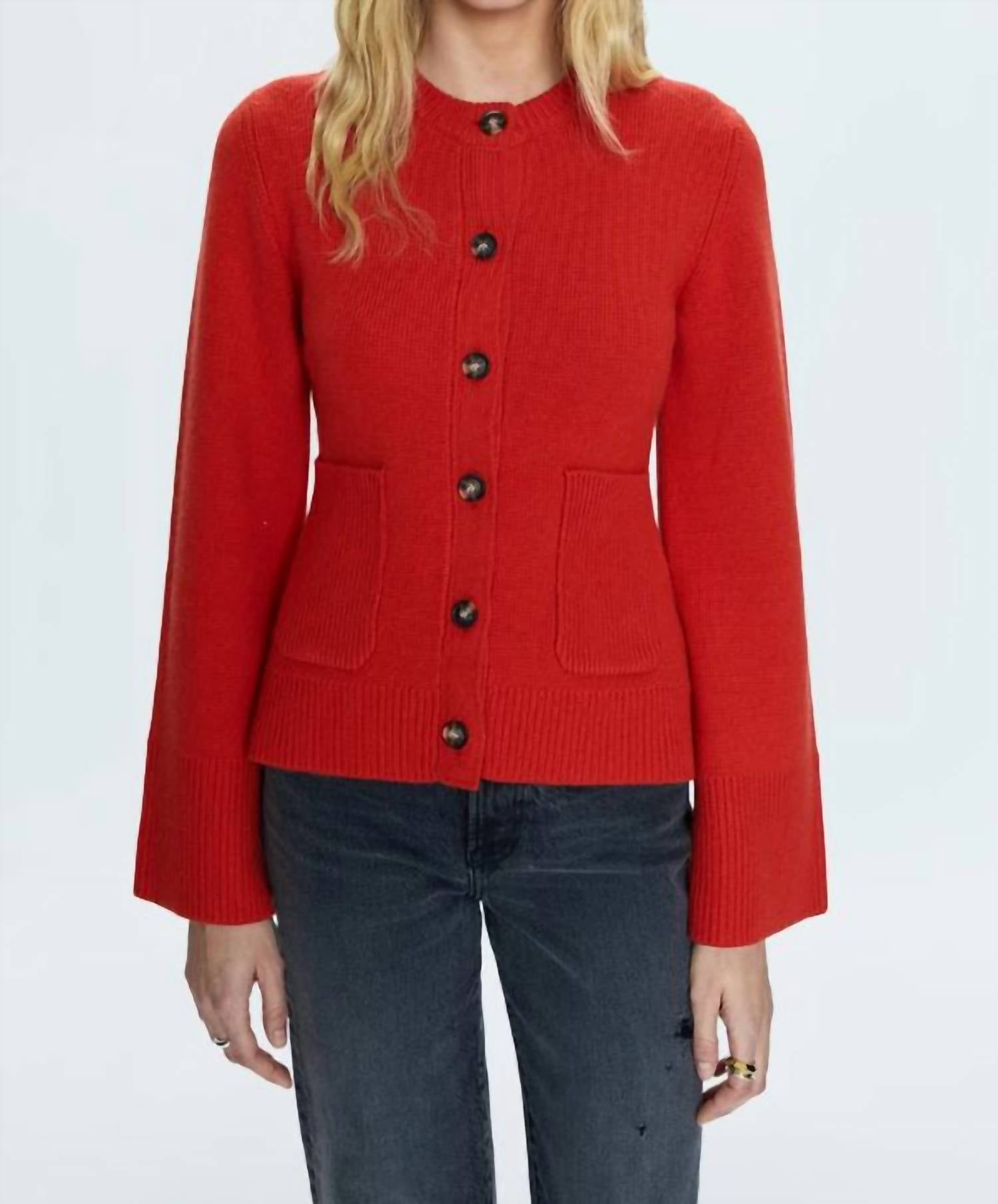 Pistola Dani Cinched Waist Cardigan In Rouge In Multi