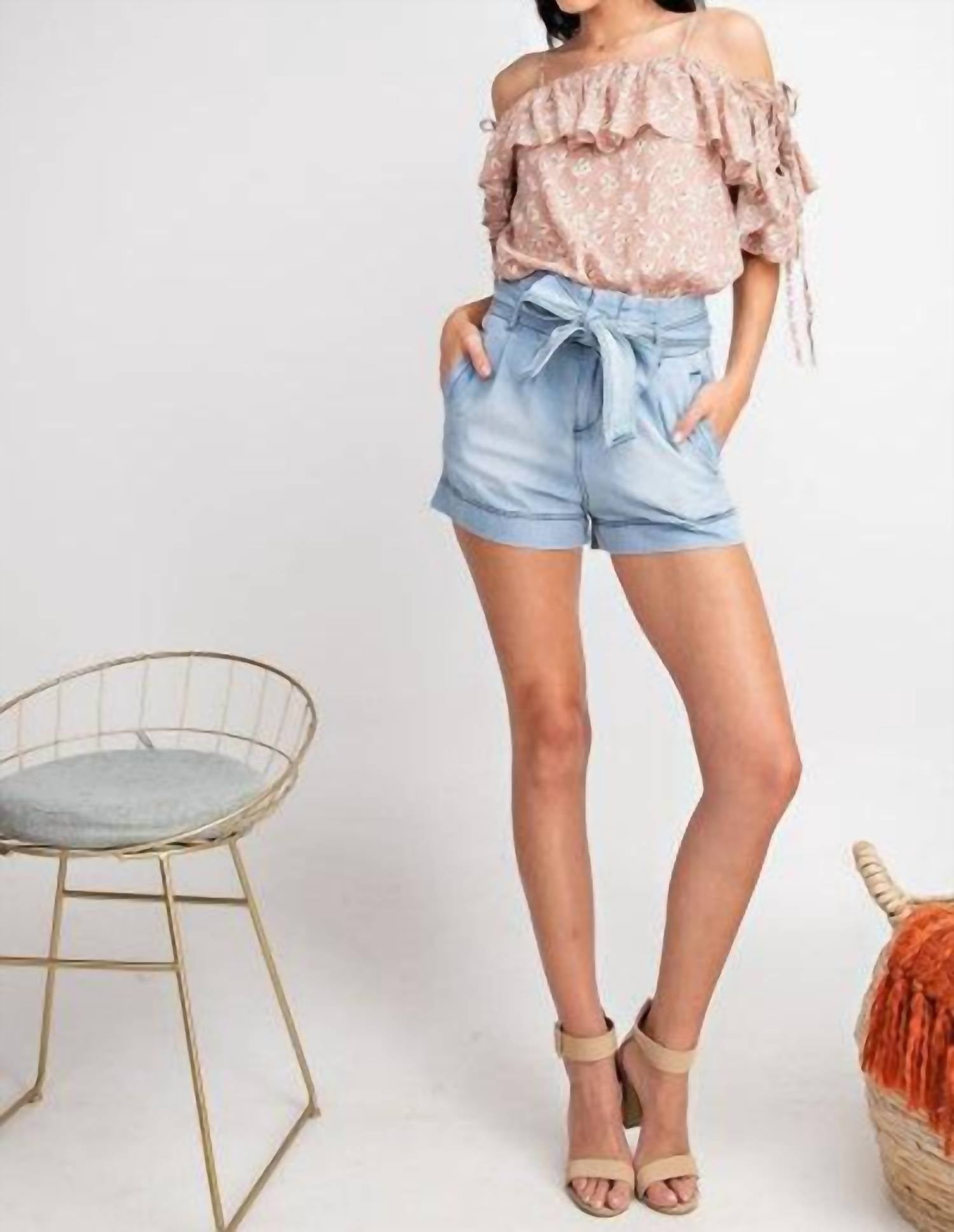 Easel All About The High Waist Shorts In Light Denim In Blue