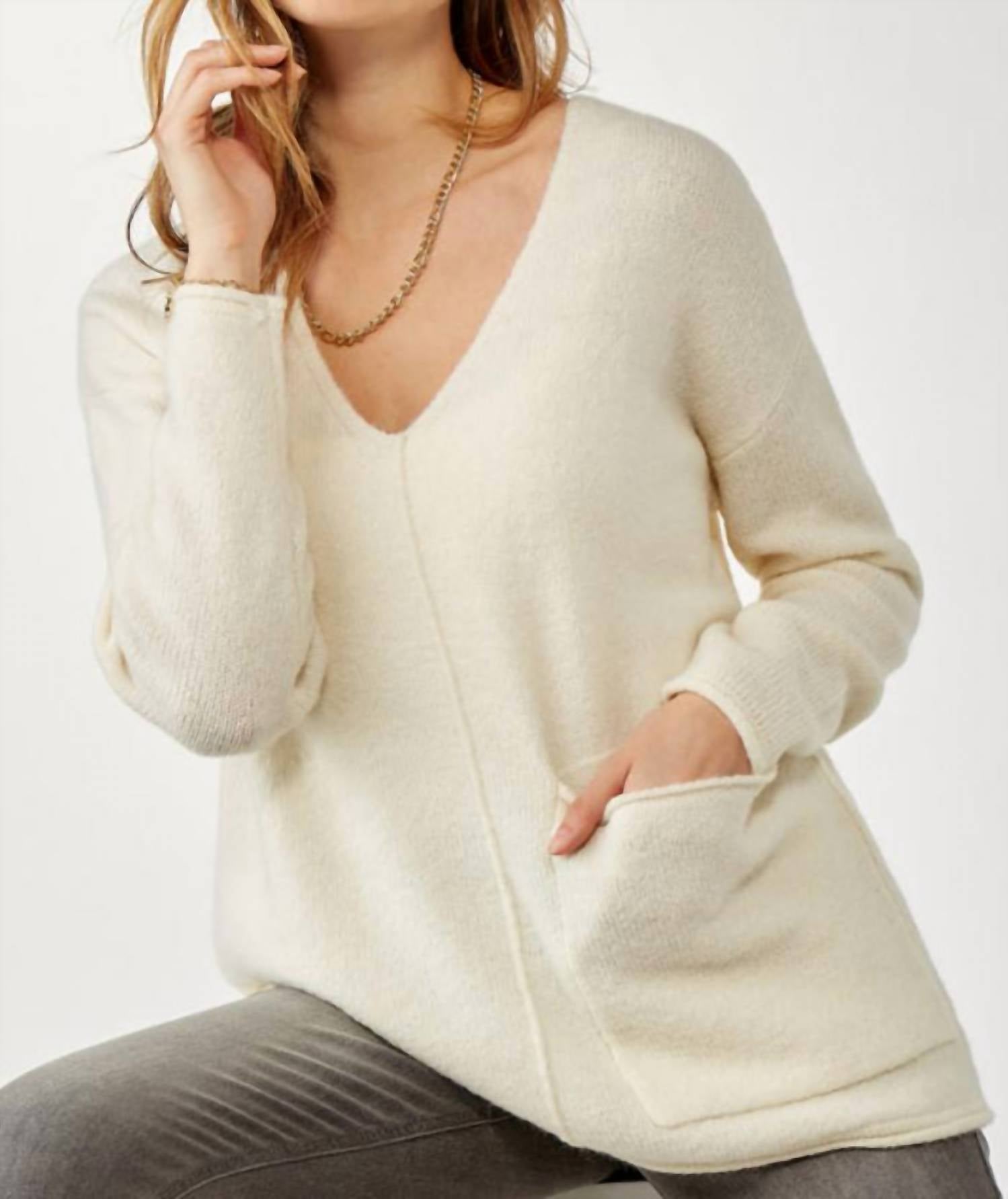 Shop Charlie Paige Vee Neck Knit Sweater In Ivory In Beige