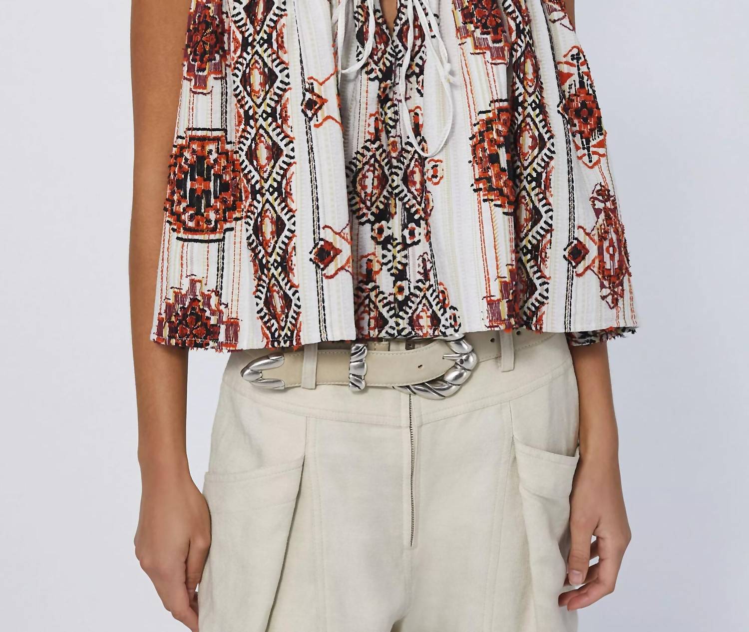 Iro Tava Printed Smocked Top In Multico Orange