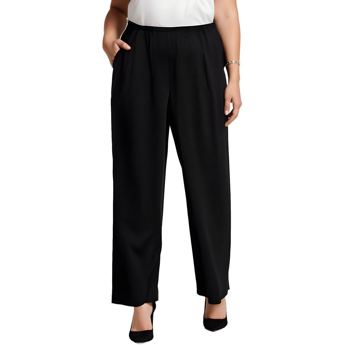 Kasper Plus Womens Solid Polyester Wide Leg Pants