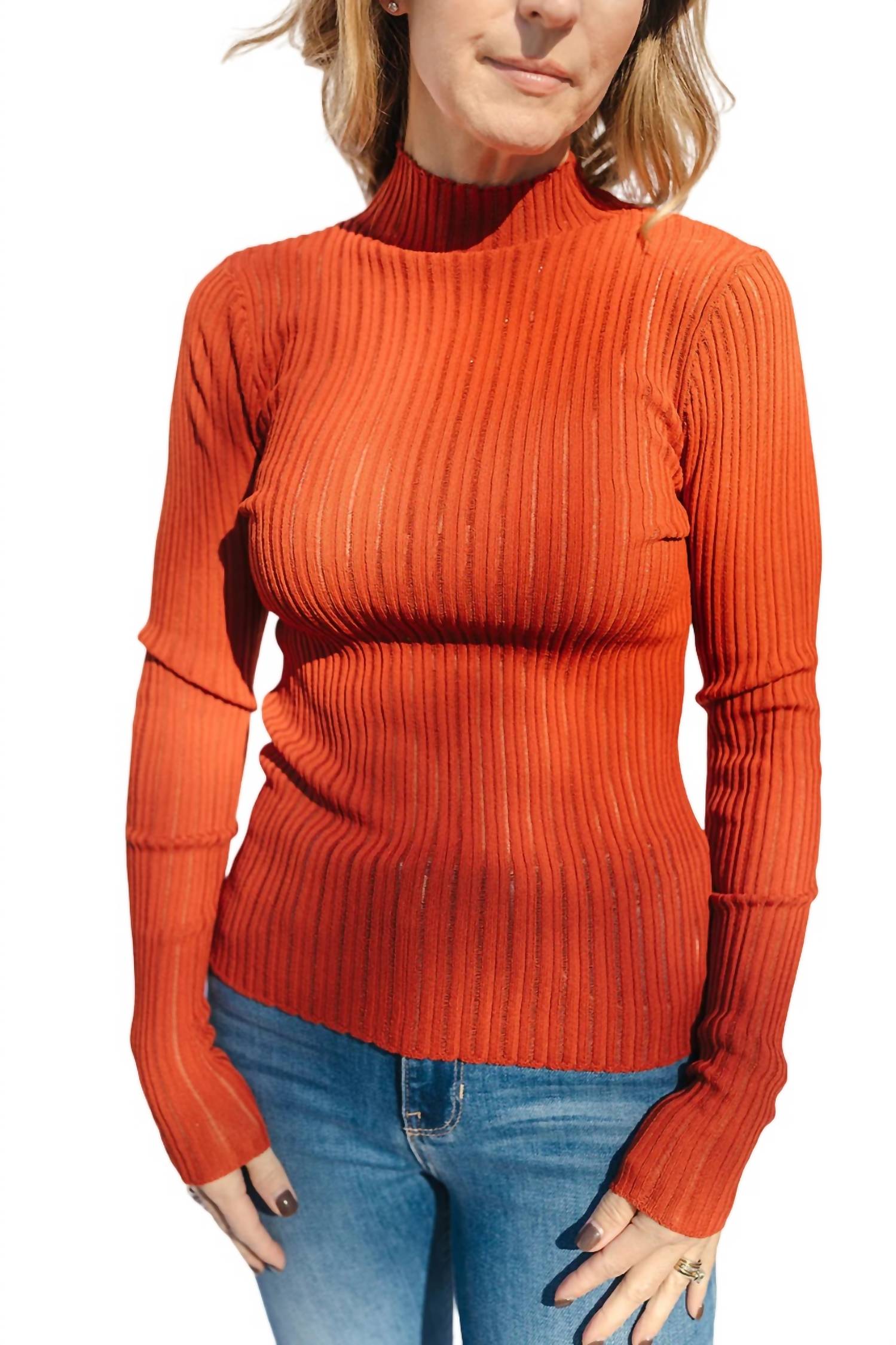 Shop Wild Pony High Neck Fitted Top In Red Orange