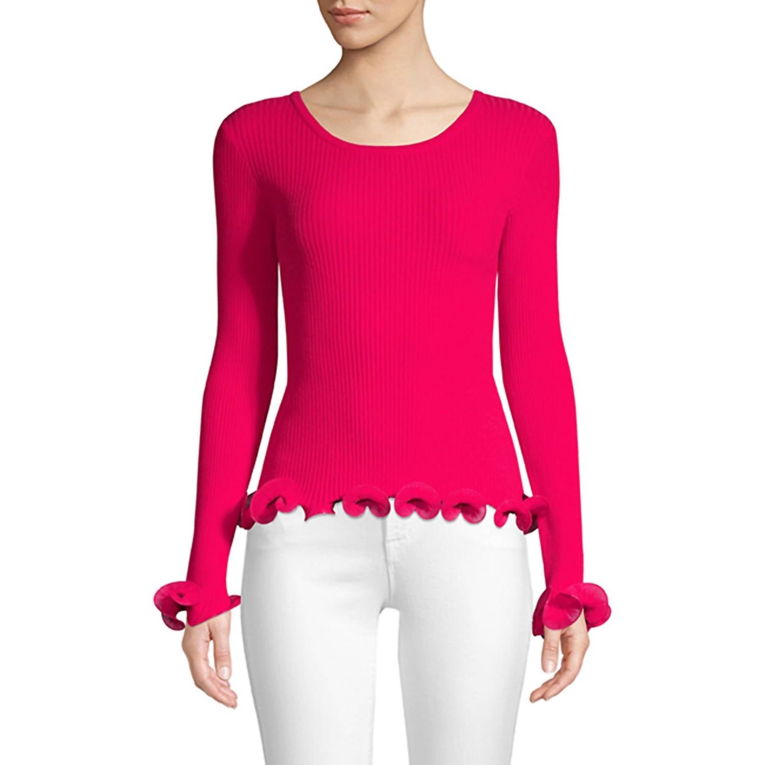 Shop Milly Women Wired Edge Pullover Knit Top In Raspberry In Pink