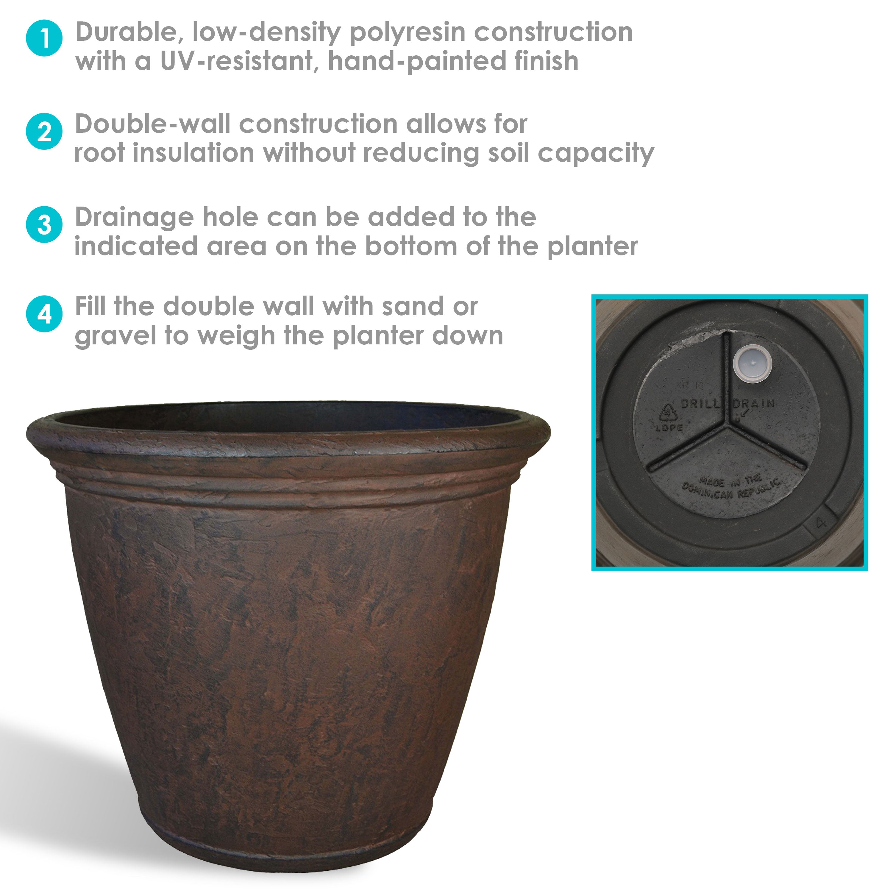 Sunnydaze Weather-Resistant Double-Walled Anjelica Outdoor Flower Pot Planter - 15.25" - Rust Finish - 4pk