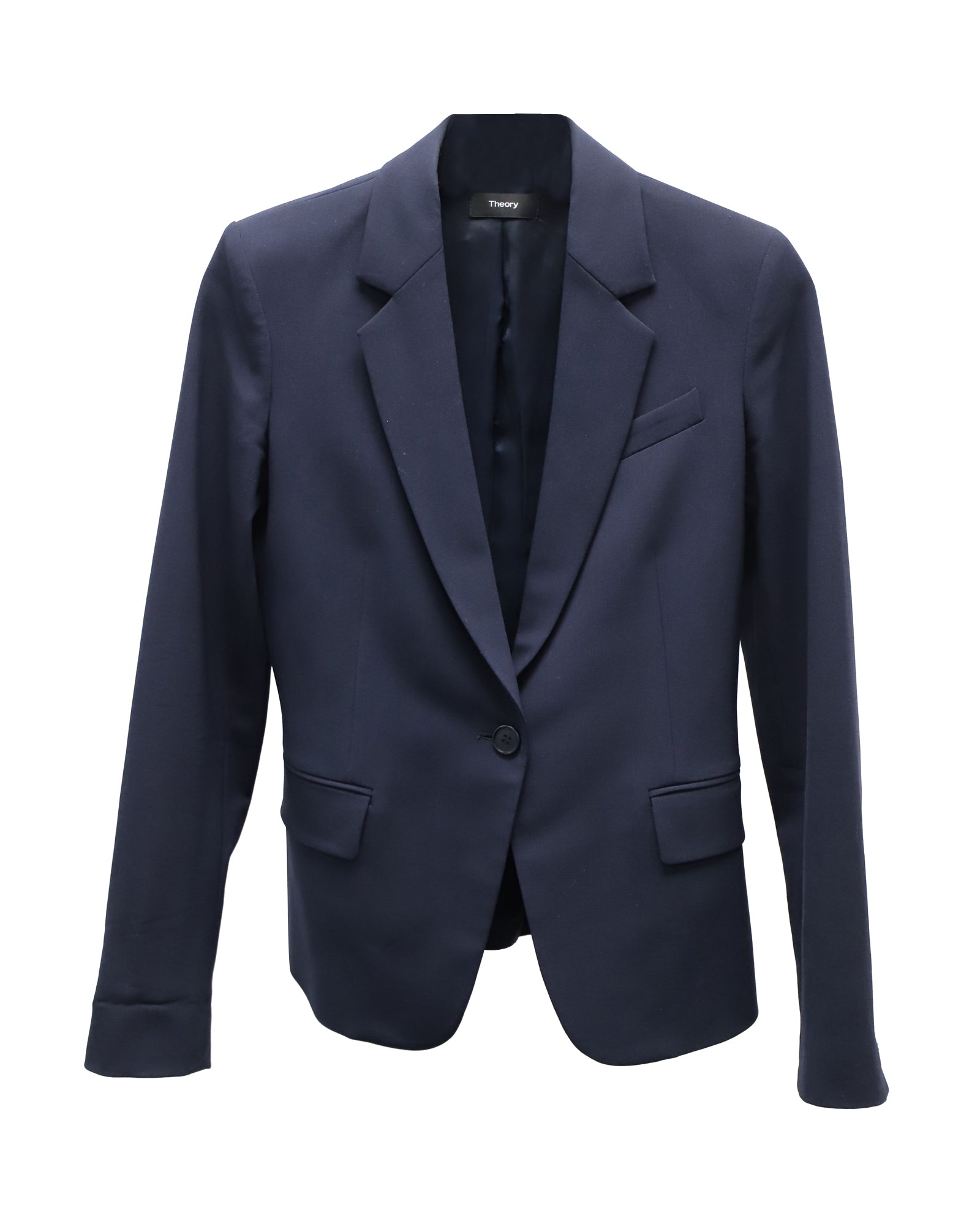 image of Theory Single-Breasted Blazer in Navy Blue Wool