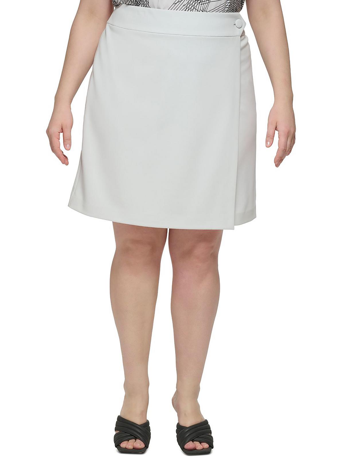 Calvin Klein Plus Womens Above Knee Solid Wrap Skirt In White