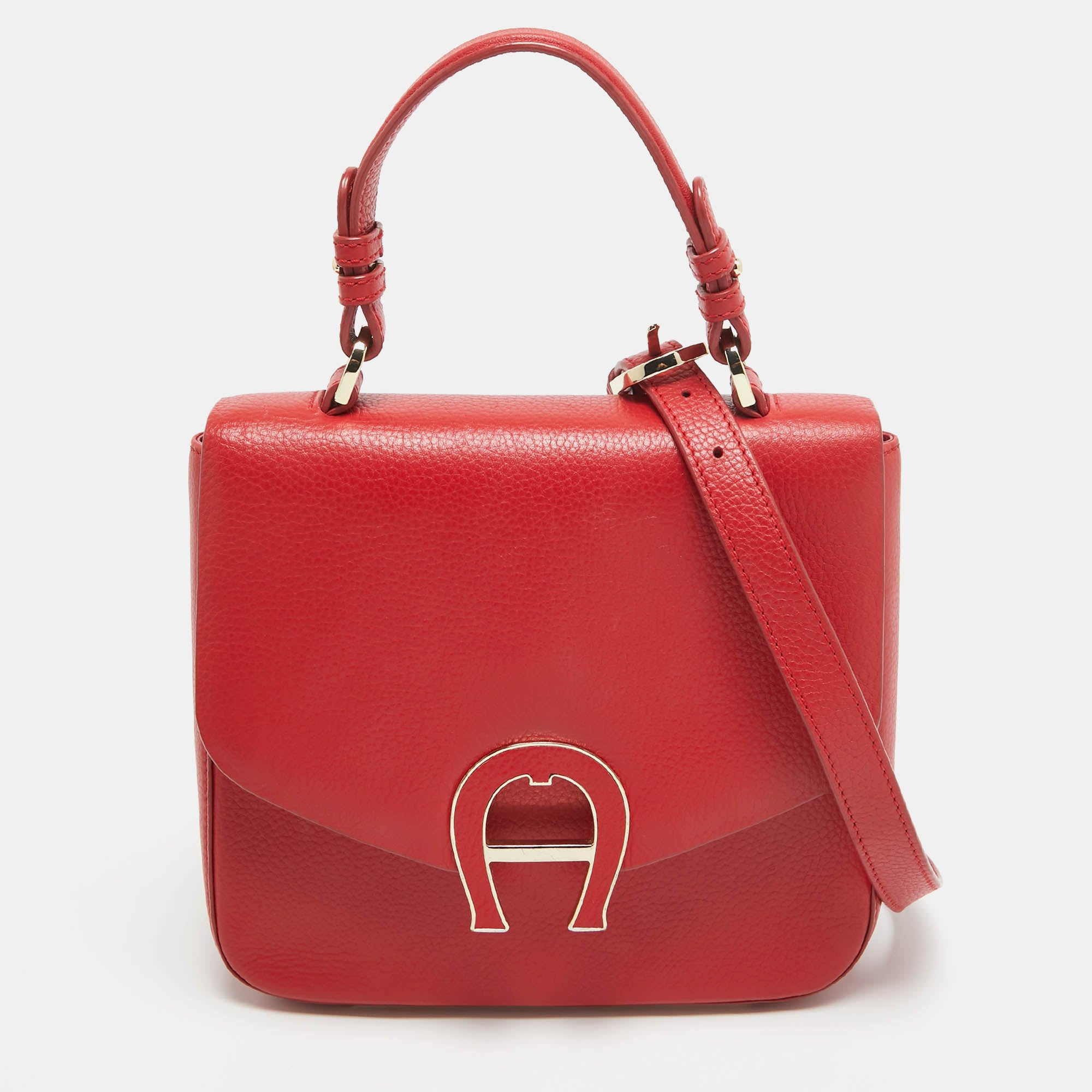Aigner Leather Logo Flap Top Handle Bag In Red
