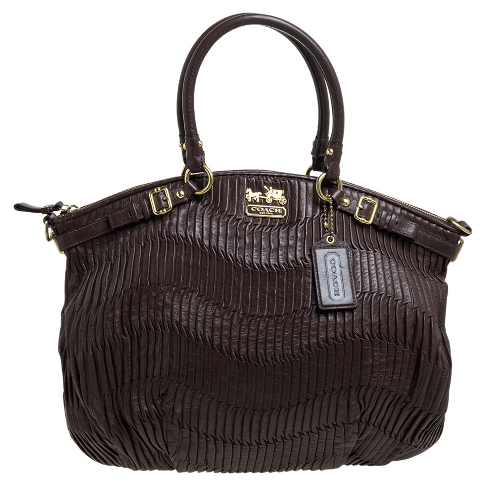 Coach Dark Gathered Leather Lindsey Satchel In Brown