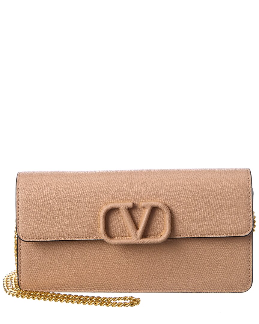 Valentino Garavani Vsling Grainy Leather Wallet On Chain In Pink