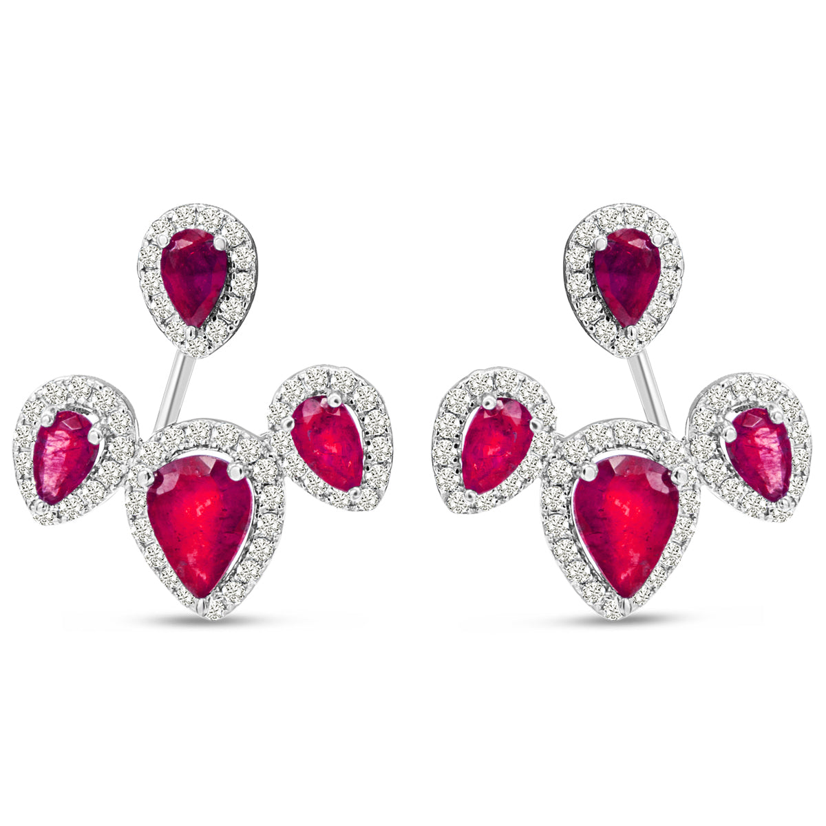 Sselects 3 Carat Ruby And Diamond Drop Earrings In 14 Karat White I-j, I1-i2 In Gold