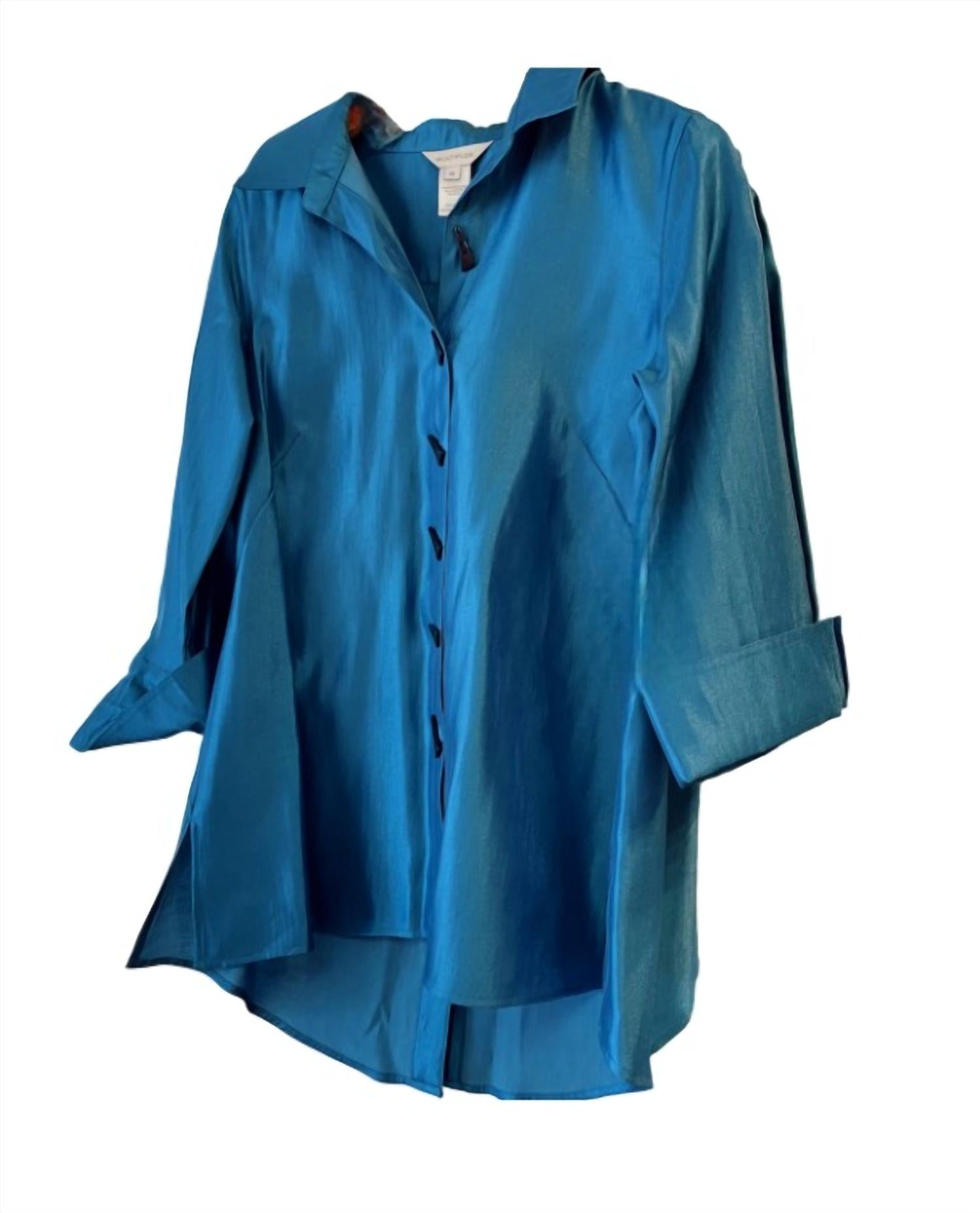 Multiples Women's Turn-up Cuff Button Front Hi-lo Shirt In Cornflower In Blue