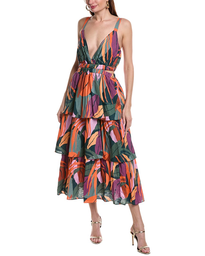 Shop Hutch Aisha Linen-blend Midi Dress In Multi