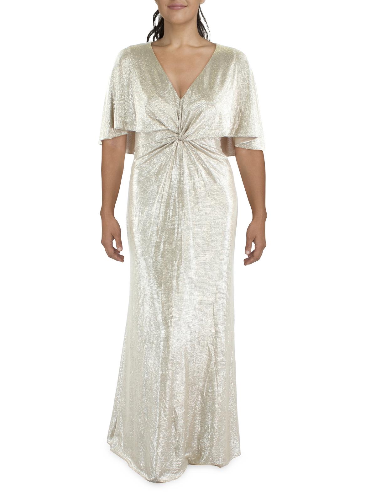 Lauren Ralph Lauren Womens Knot Front Shimmer Evening Dress In Neutral