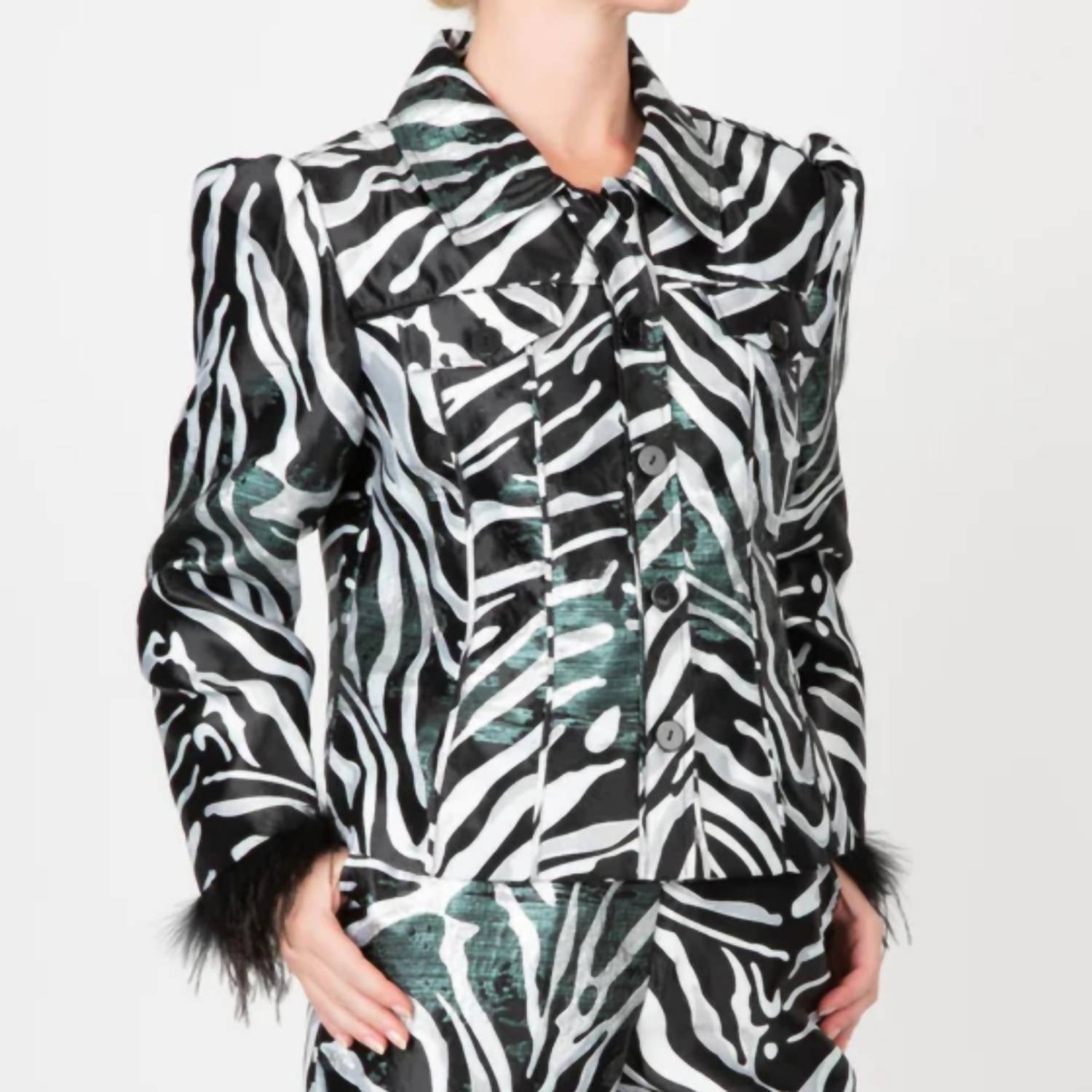 Shop Berek Party Girl Jacket In White, Black And Green In Silver