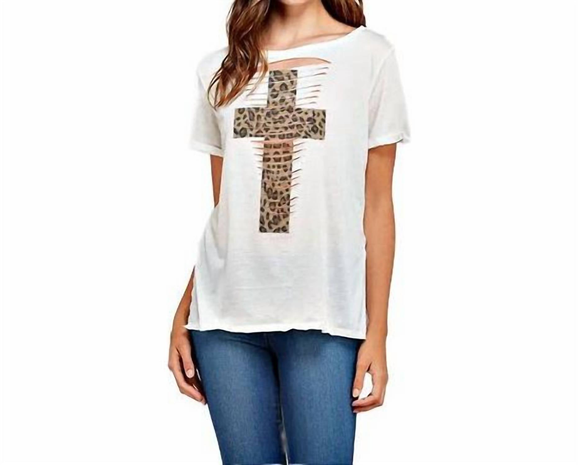 Shop Phil Love Laser Cut Tee With Leopard Print Cross In Ivory In White