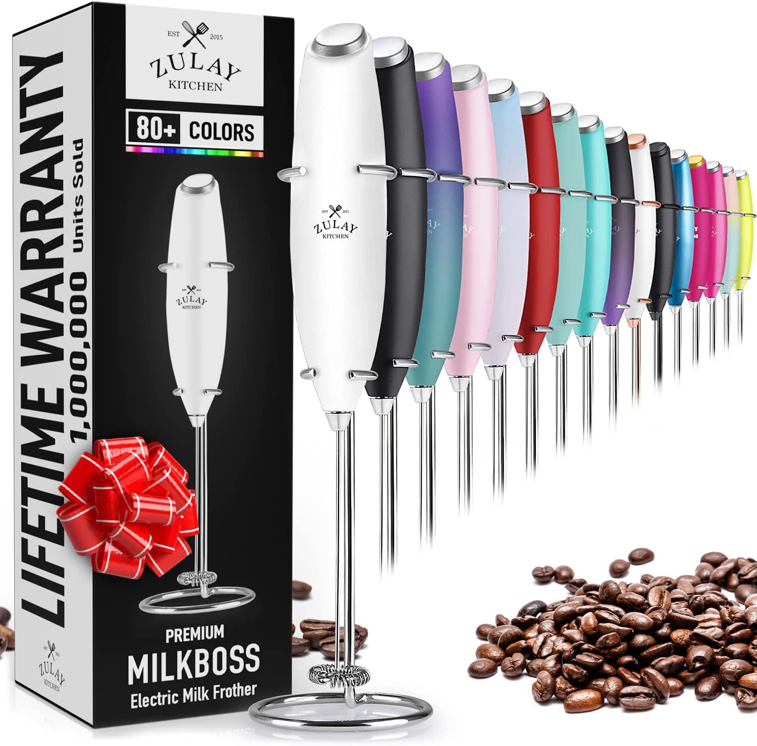 Zulay Kitchen Powerful Milk Frother Handheld Foam Whisk Drink Mixer
