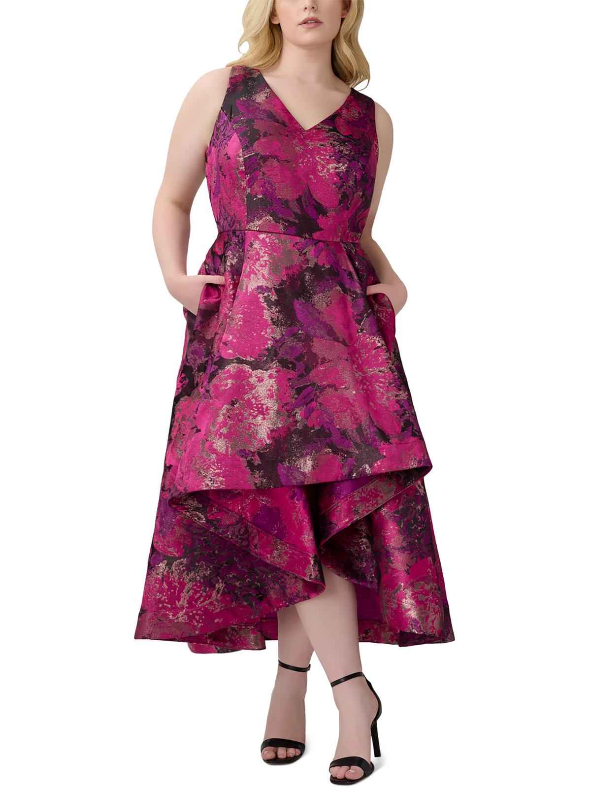 Shop Adrianna Papell Plus Womens Jacquard Sleeveless Midi Dress In Purple