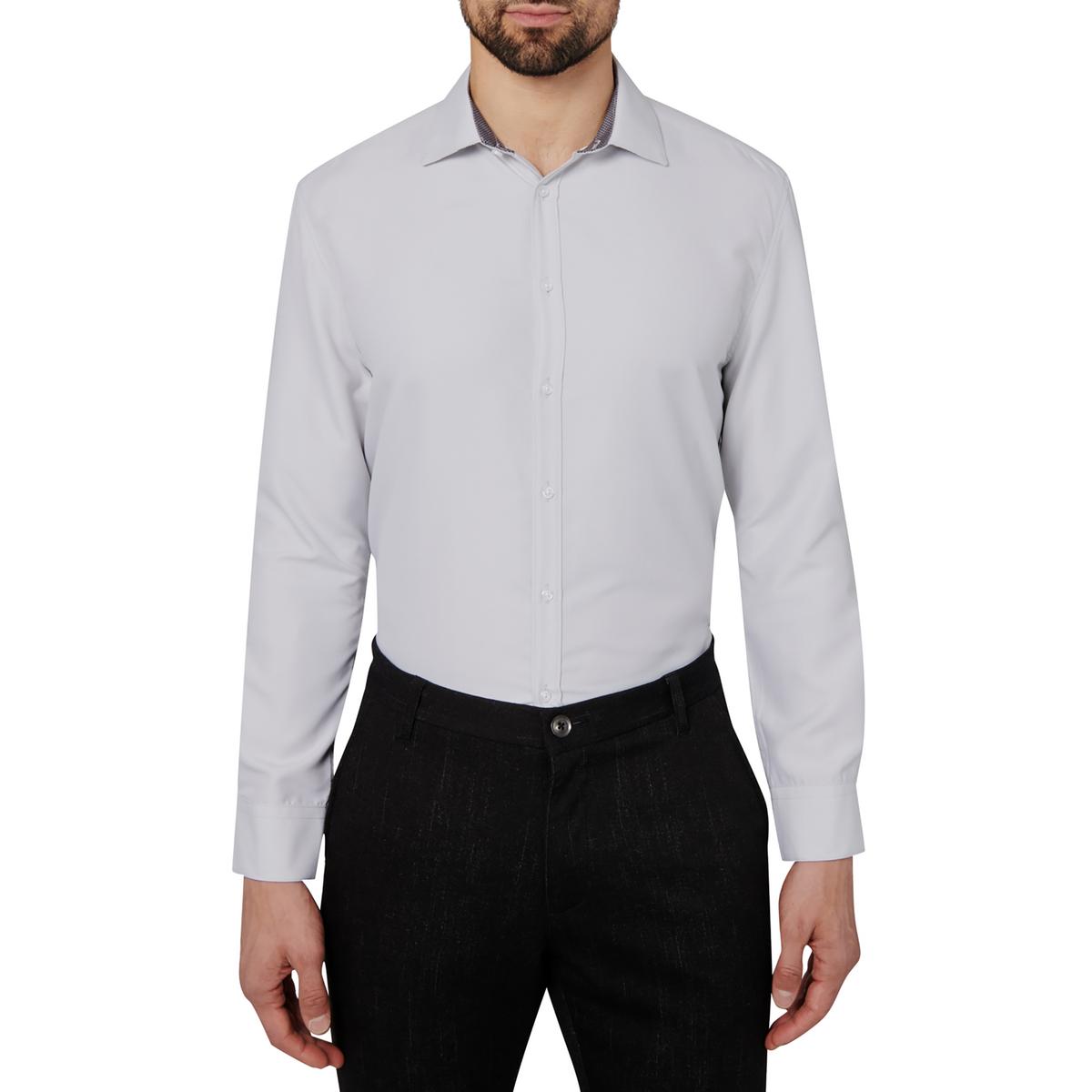 Calabrum London Mens Solid Polyester Button-down Shirt In Grey