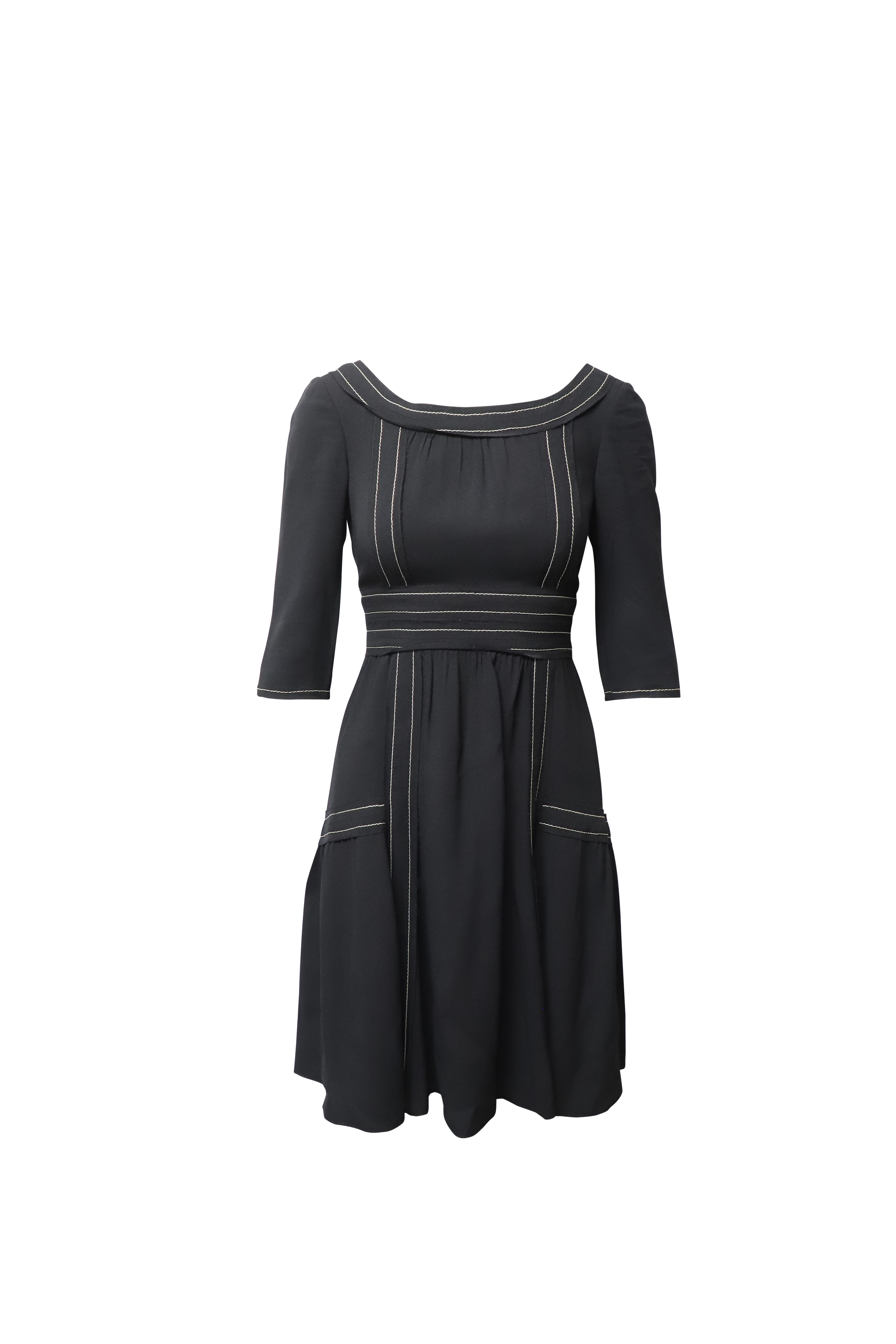 Image of Prada Contrast Stitch Midi Dress in Black Silk