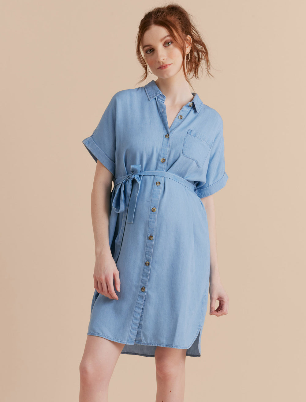 A Pea In The Pod Chambray Maternity Shirt Dress In Blue