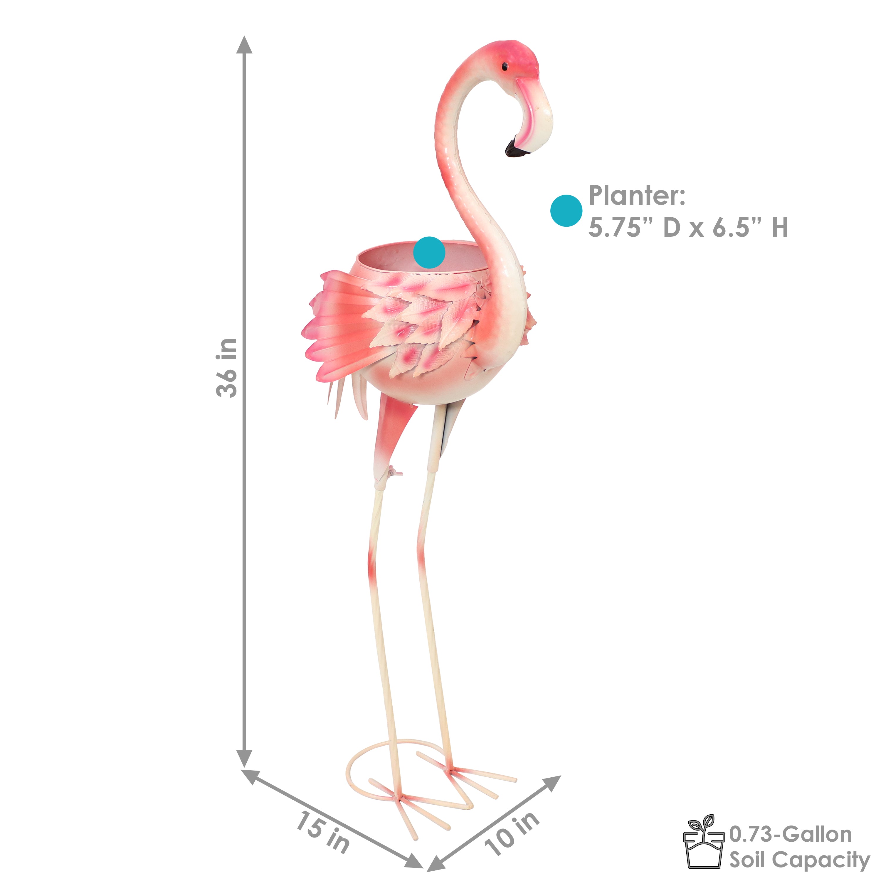 Sunnydaze Metal Pink Flamingo Outdoor Garden Statue with Flowerpot - 36" - 1 Statue