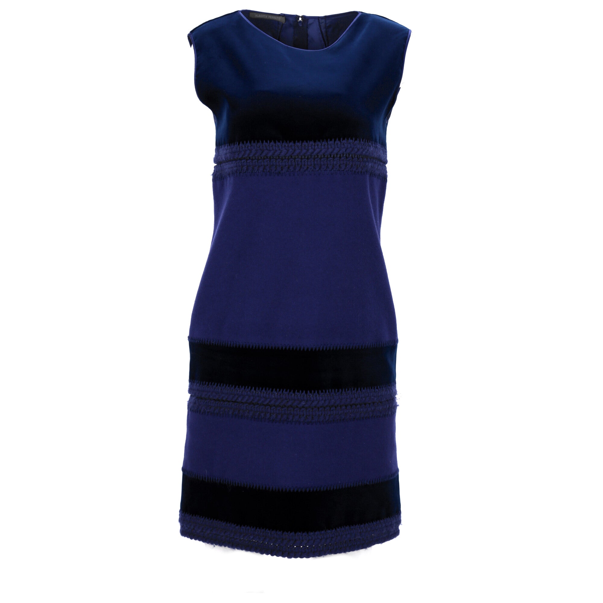 image of Alberta Ferretti Colorblock Sleeveless Sheath Dress in Blue Wool