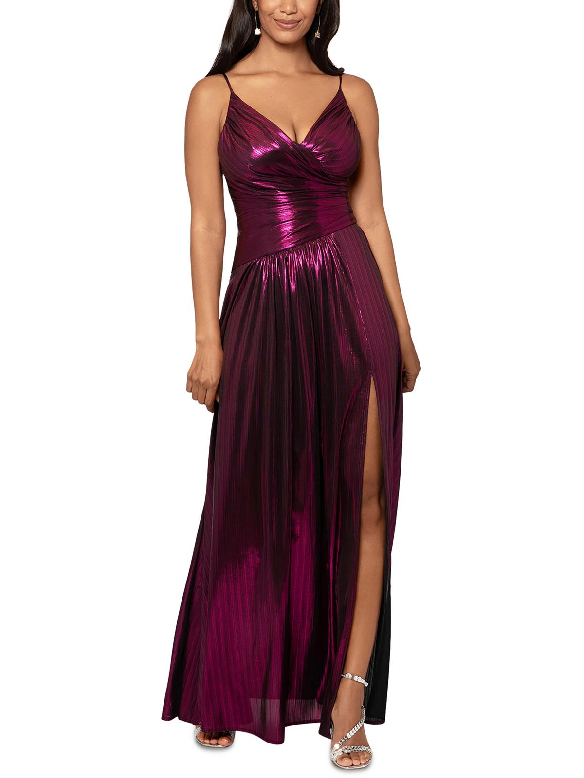 Shop Betsy & Adam Womens Metallic Long Cocktail And Party Dress In Red