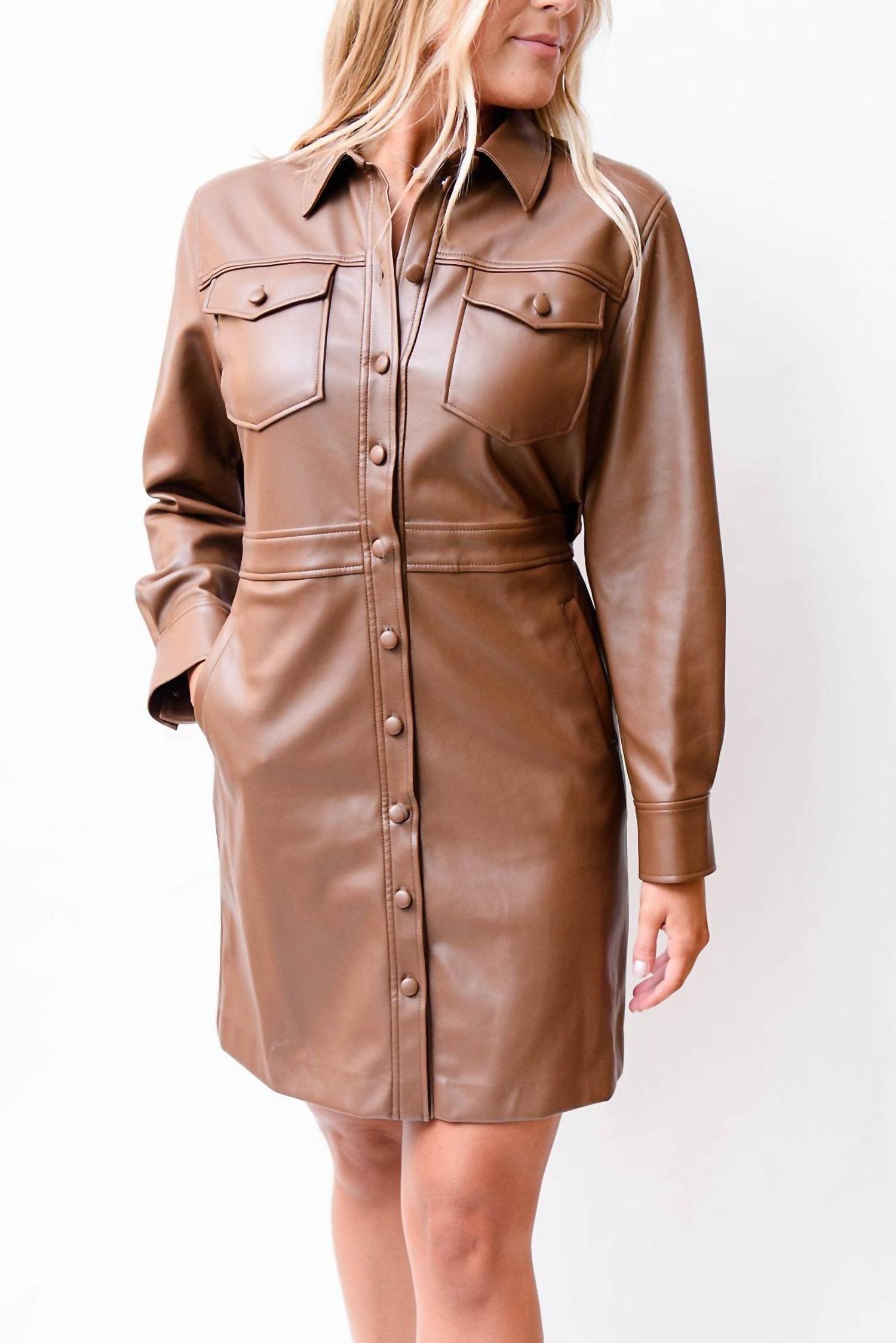 Shop Suncoo Chocolate Leather Dress In Beige