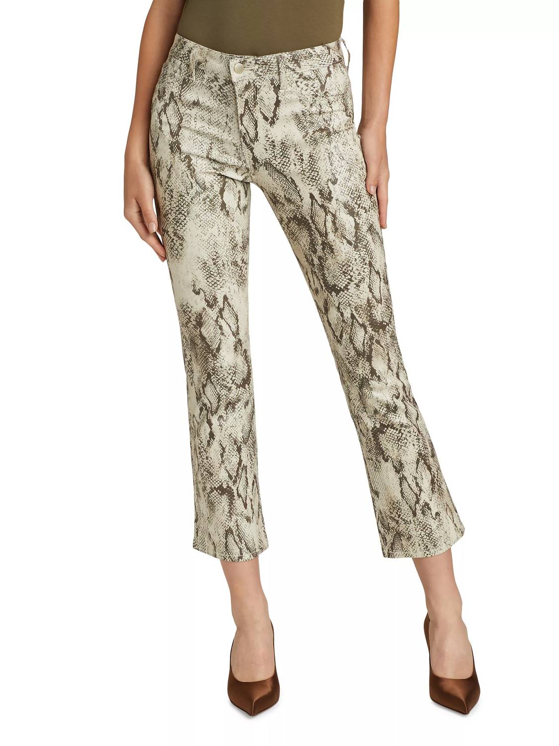 L Agence Tati Coated Micro Boot Jean In Tan Multi Snake Coated In Multi