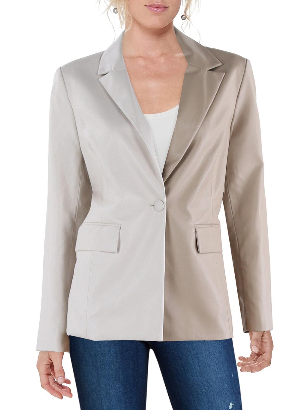 Gilli Womens Faux Leather Suit Separate One-button Blazer In Beige