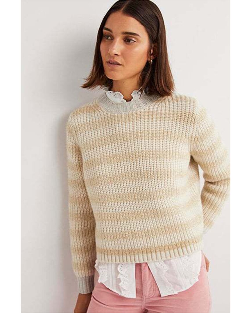 Boden Tinsel Stripe Wool & Alpaca-blend Jumper In White