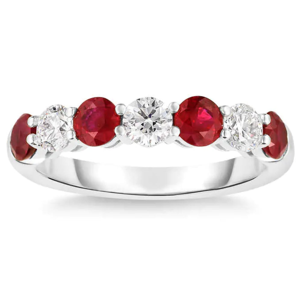 Pompeii3 1 1/2ct Tw Round Diamond & Created Ruby Wedding Anniversary Ring In 14k Gold In Red