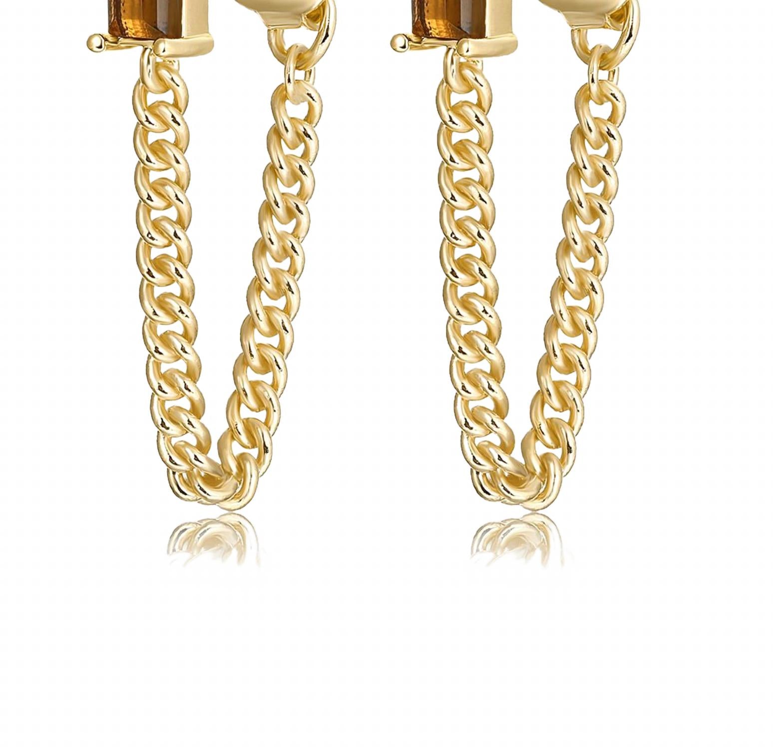 F+h Studios Lionel Gemstone + Chain Studs In Gold In Gold