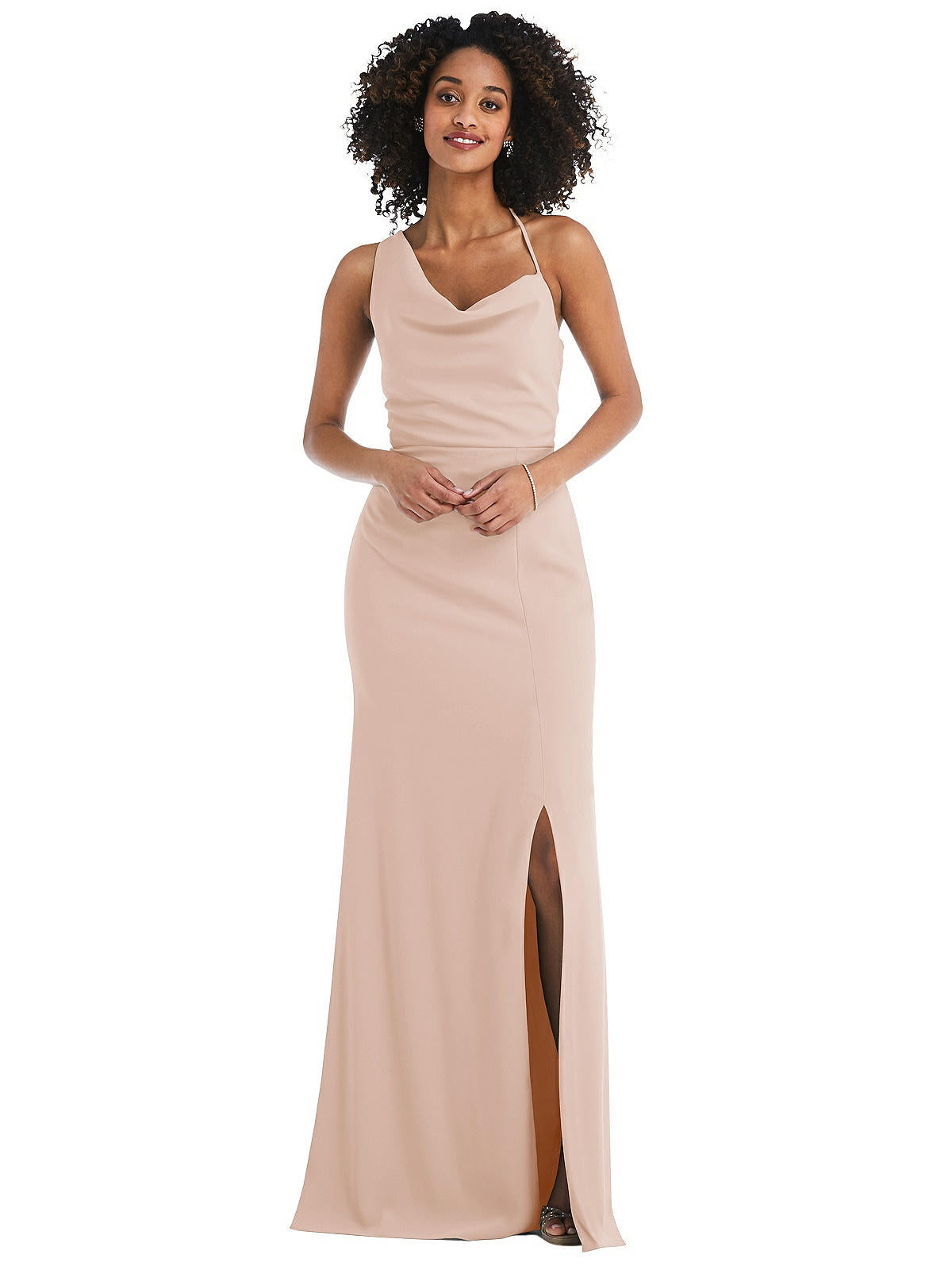 Shop After Six One-shoulder Draped Cowl-neck Maxi Dress In Beige