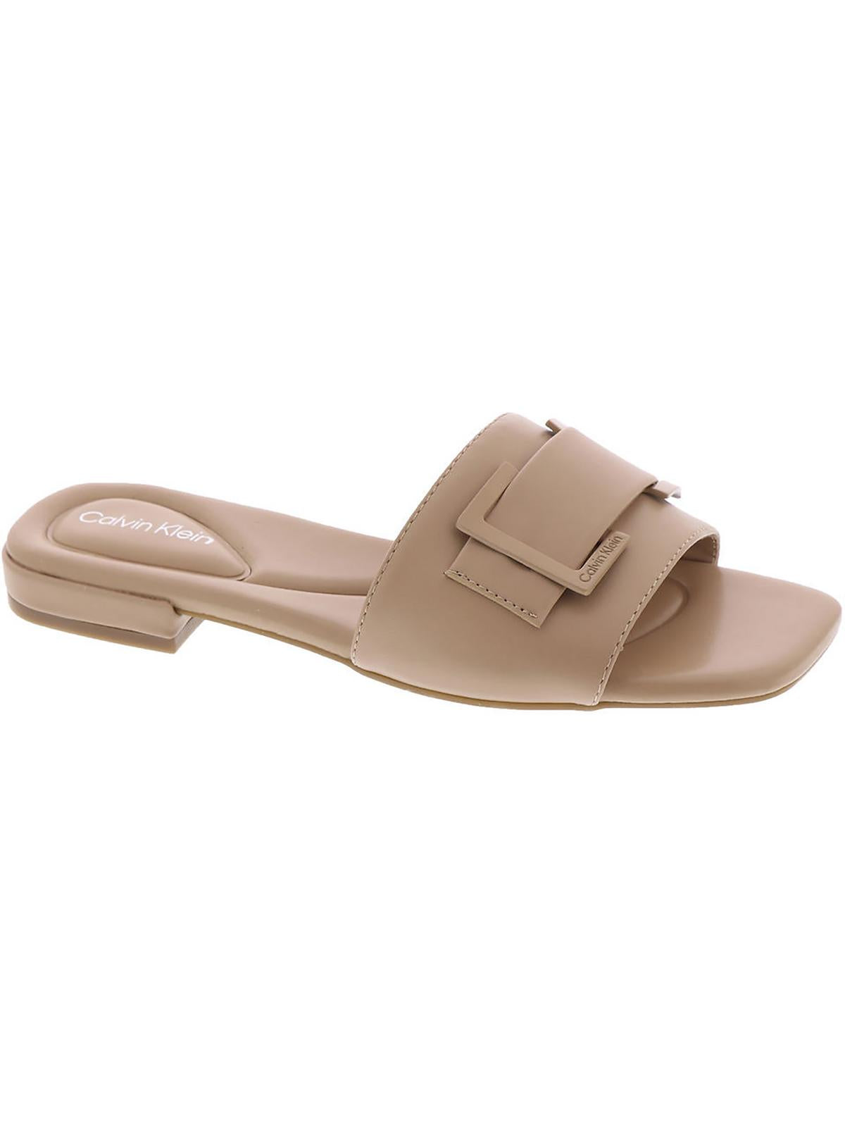 Shop Calvin Klein Tangelo Womens Faux Leather Slip-on Slide Sandals In Brown