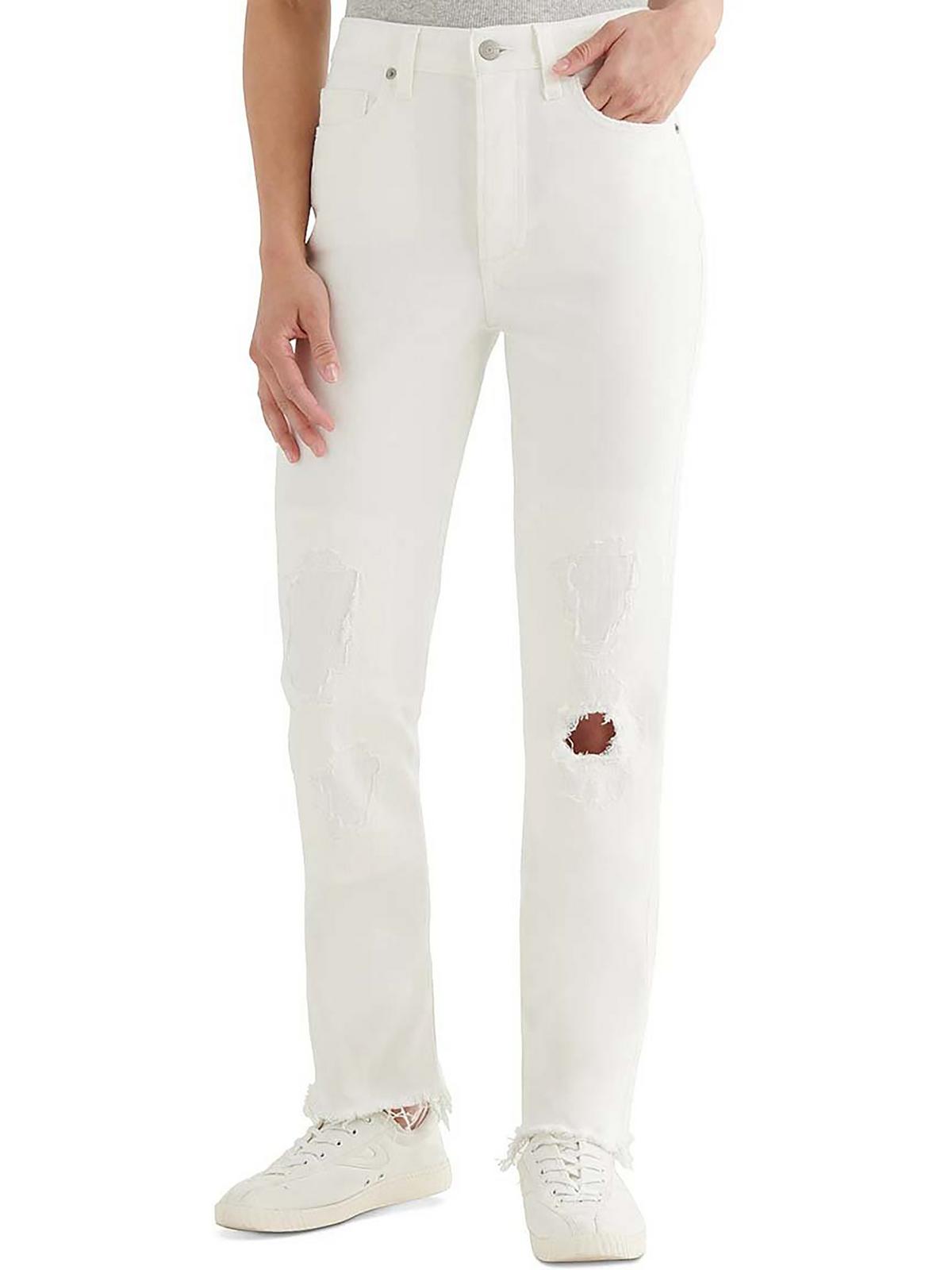 Shop Lucky Brand Drew Womens High Rise Distressed Mom Jeans In White