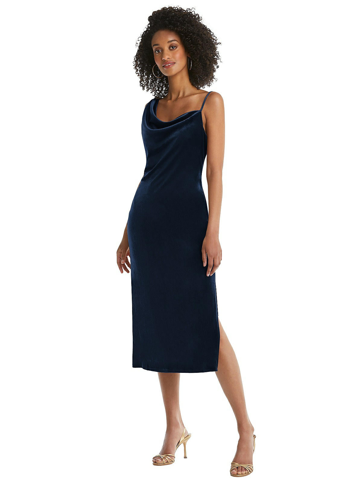 Shop Social Asymmetrical One-shoulder Velvet Midi Slip Dress In Blue