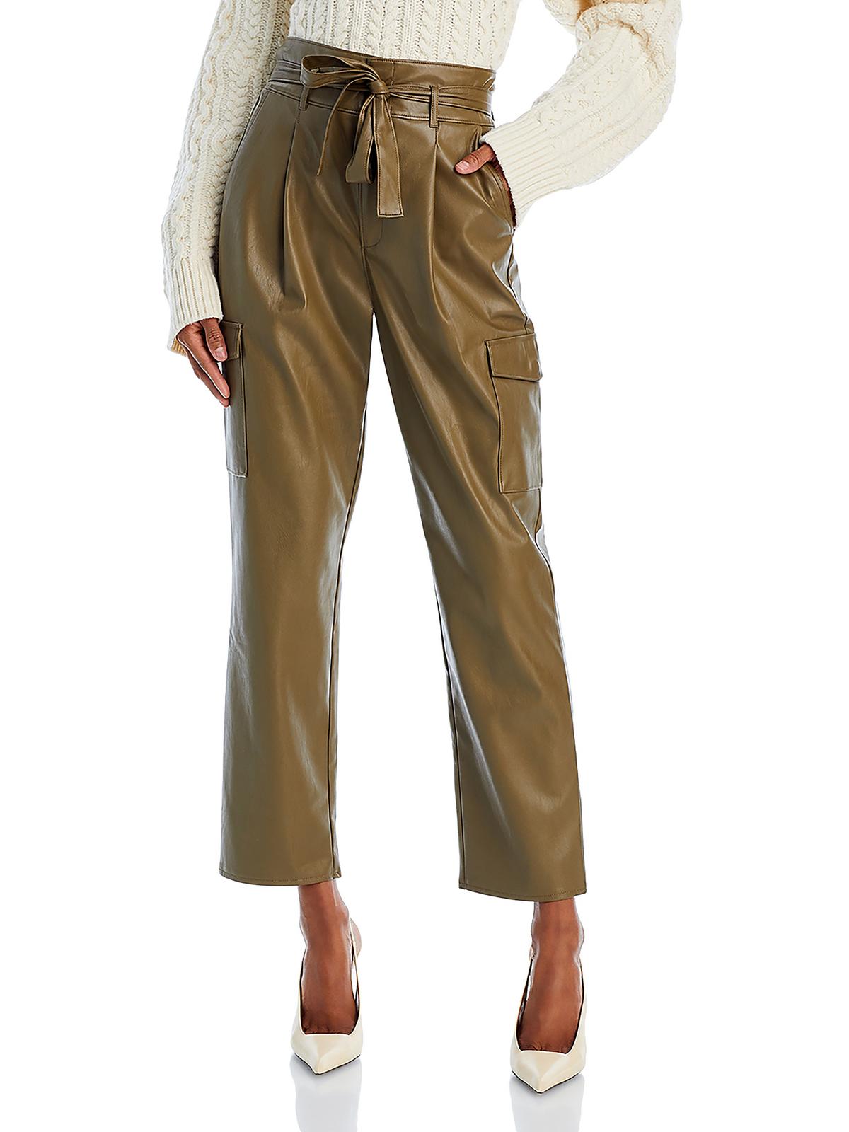 Shop Paige Tesse Womens Faux Leather Ankle Length Cropped Pants In Brown