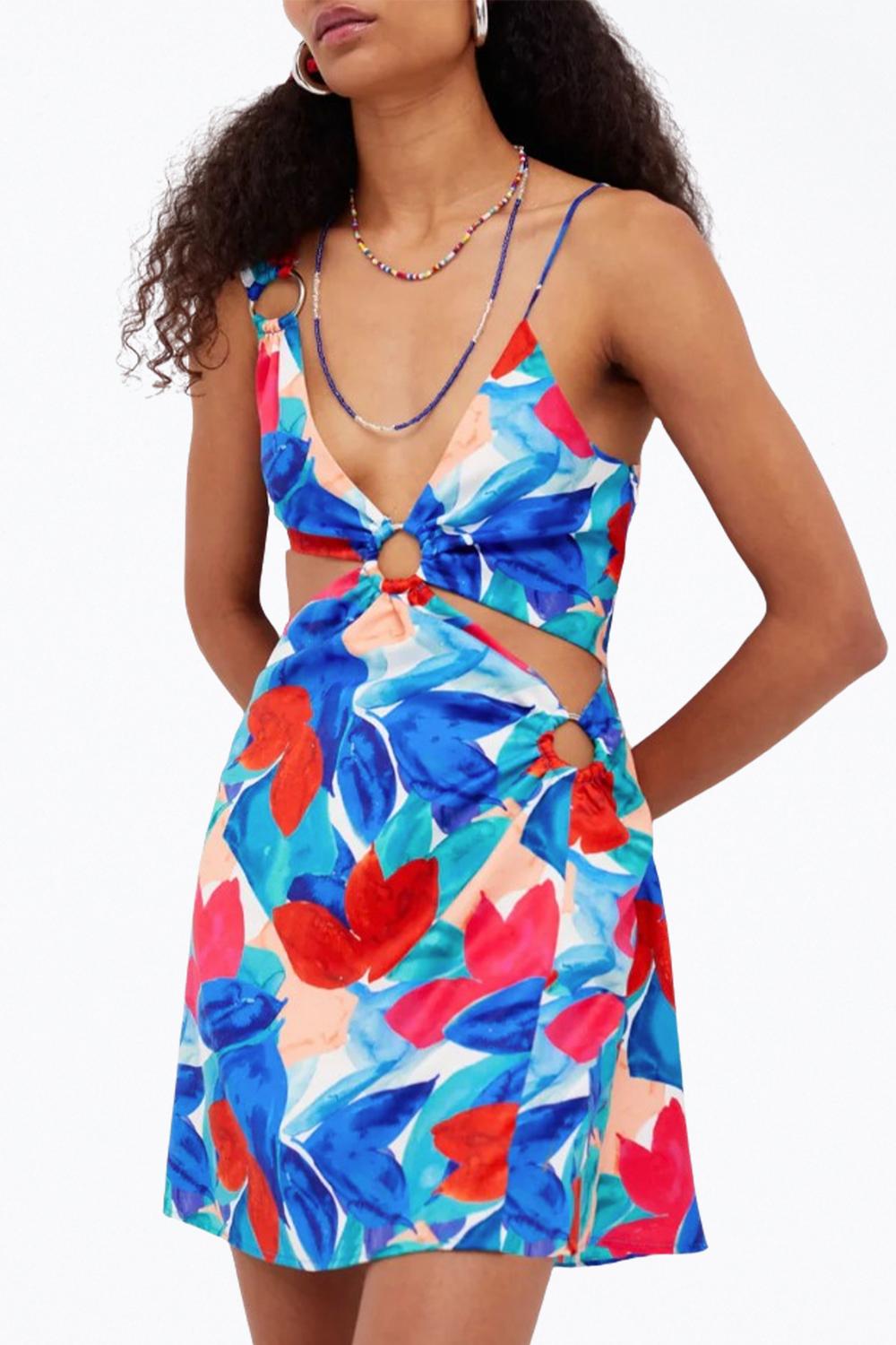 Shop For Love & Lemons Lorenza Cutout Satin Mini Dress In Blue In Multi