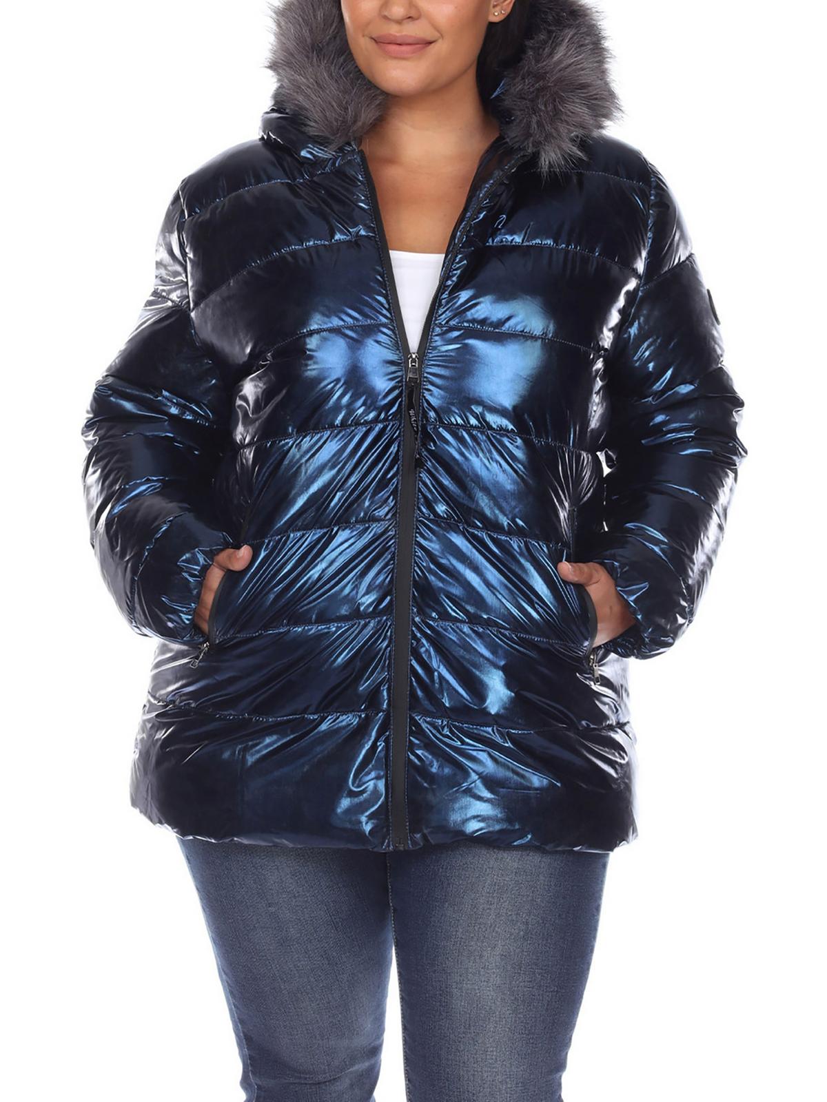 White Mark Plus Womens Faux Fur Cold Weather Puffer Jacket In Blue