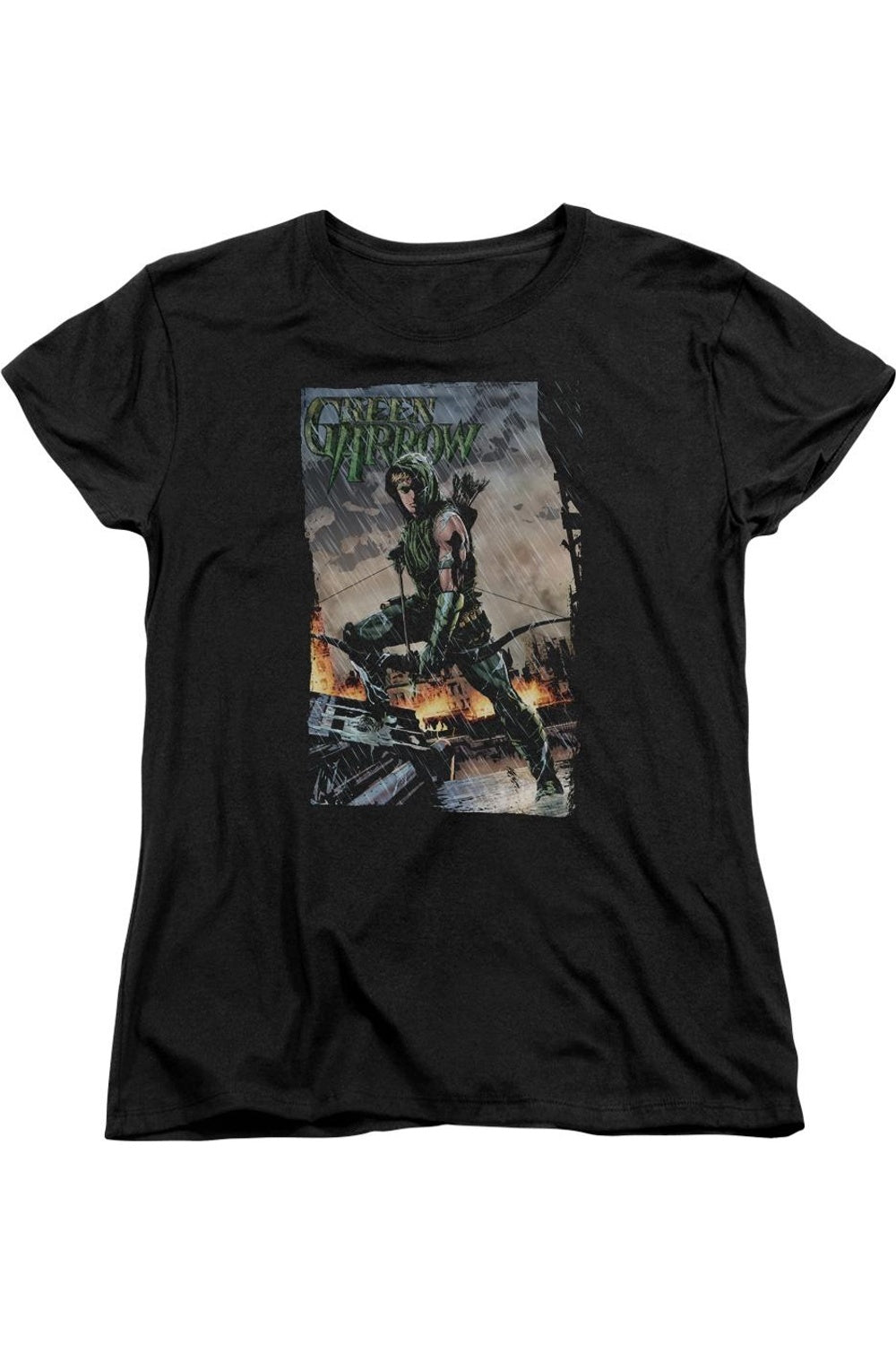 Gildan Justice League Of America Fire And Rain Short Sleeve Womens Tee / T-shirt In Black