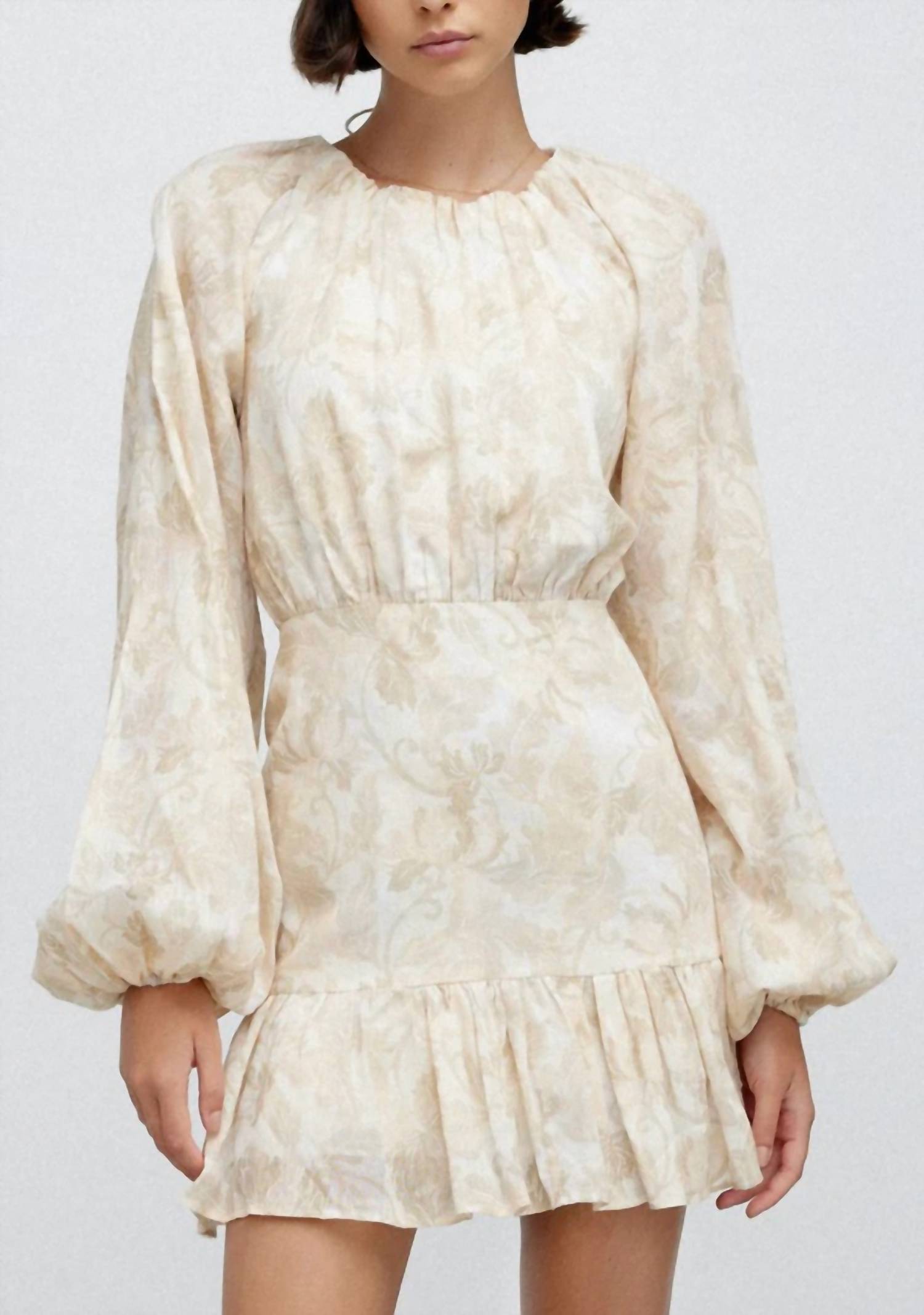 Shop Significant Other Scarlett Mini Dress In Almond Stencil Floral In Beige