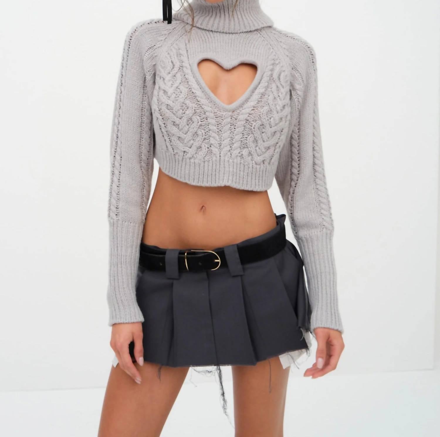 Shop For Love & Lemons Vera Cropped Cut Out Sweater In Grey