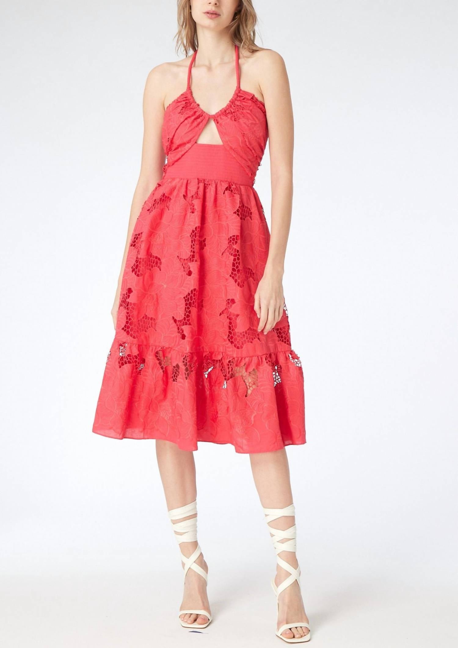 Shop Gilner Farrar Billy Dress In Coral Embroidery In Pink